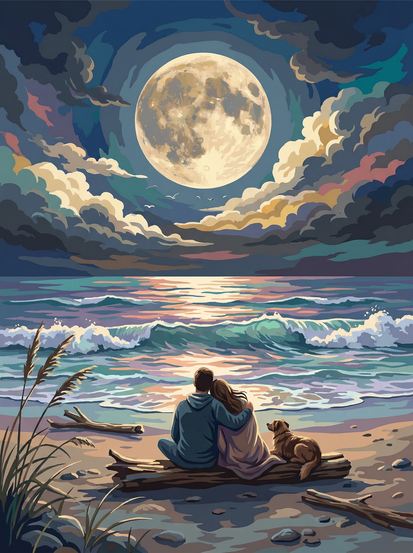 Moonlit Beach Lovers (Diamond Painting) Diamond Painting kit
