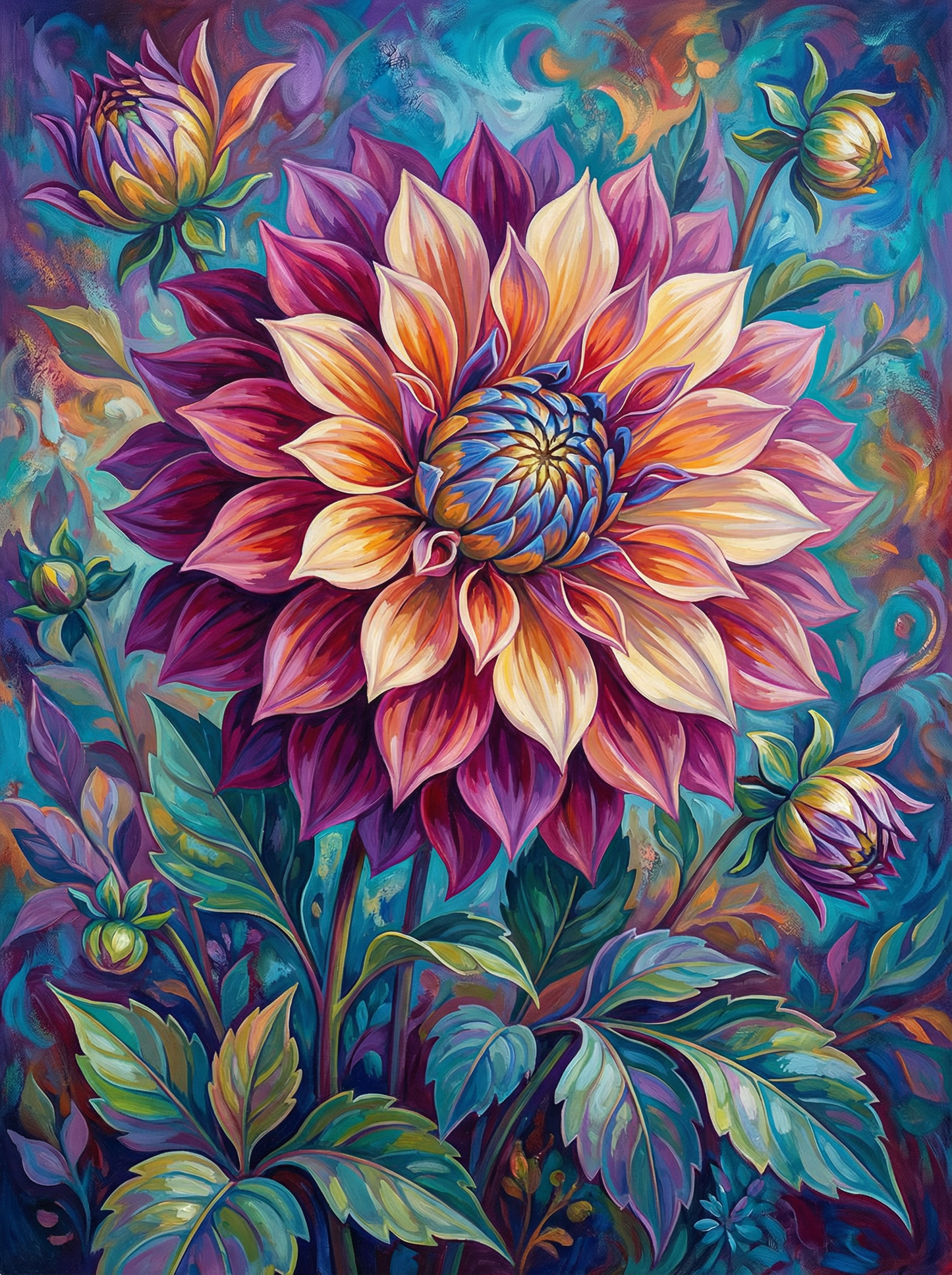 Fire Dahlia Blossom (Diamond Painting)