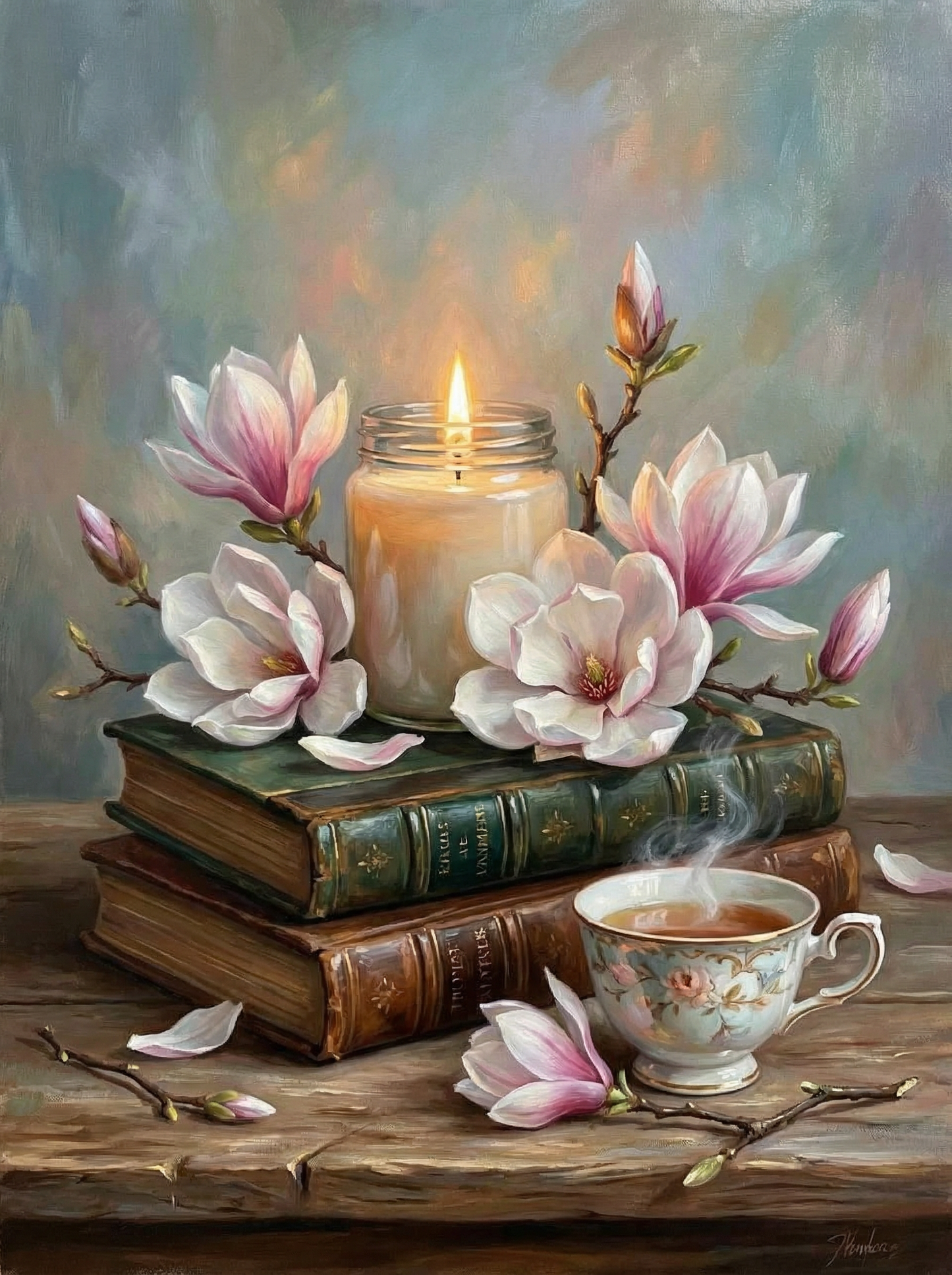 Magnolia Candle & Tea Still Life (Diamond Painting)