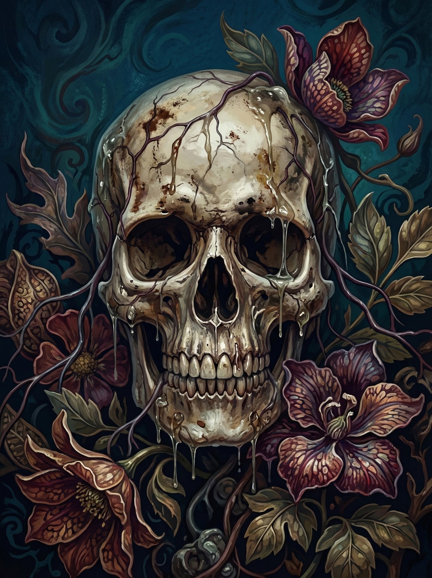 Floral Skull Drip (Diamond Painting)