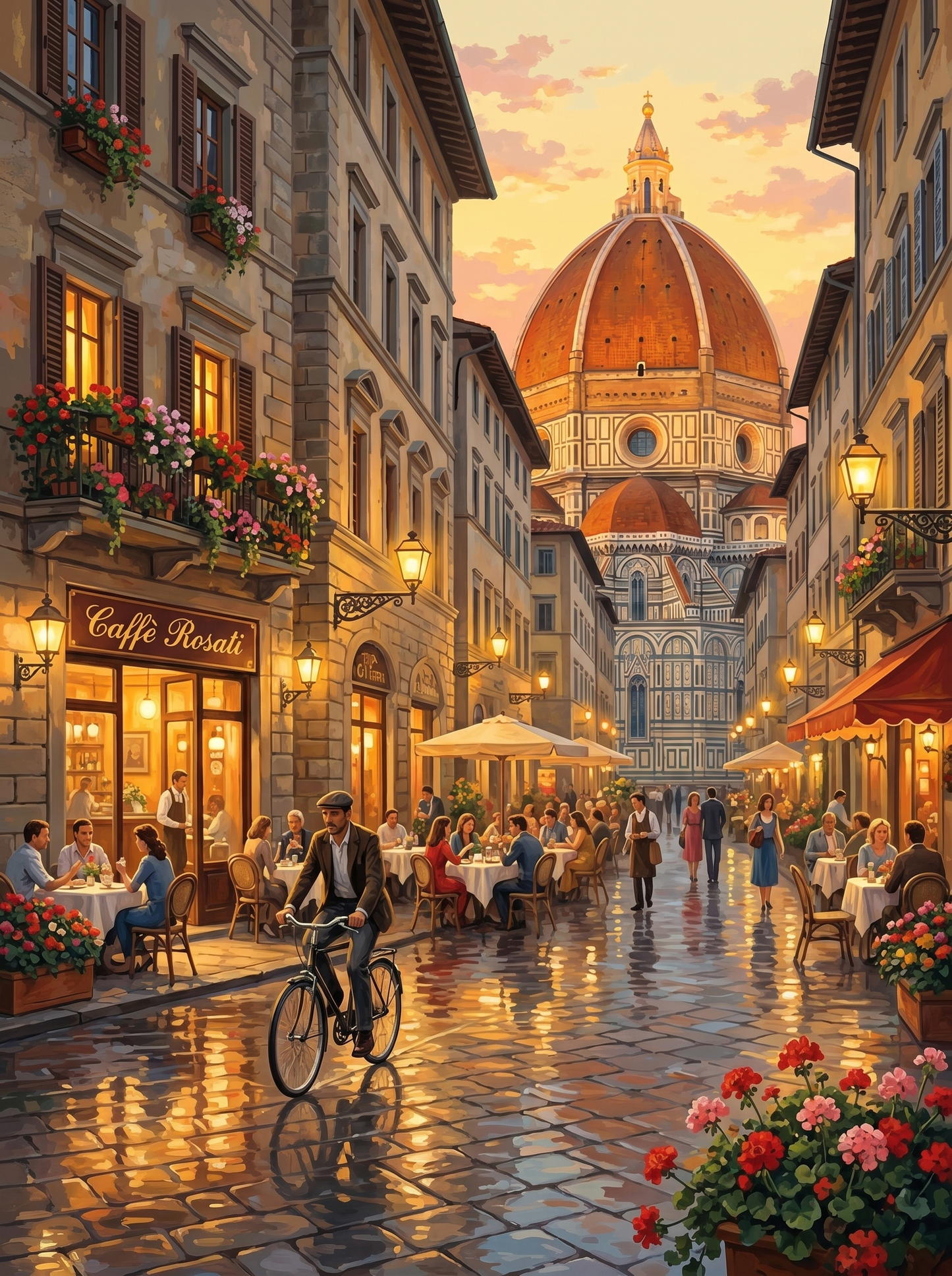 Florence Cafe Street Evening (150 Color Diamond Painting)