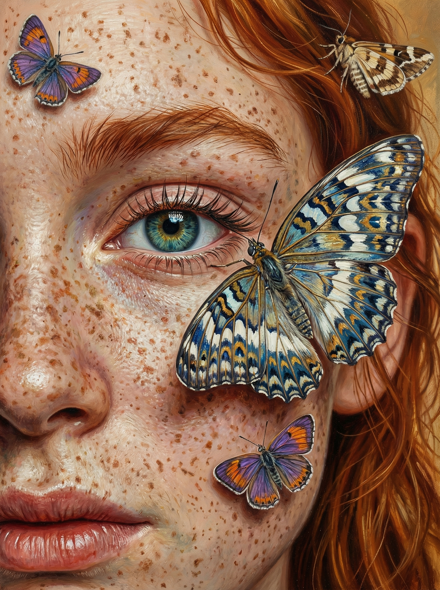 Freckled Girl With Butterflies (100 Color Diamond Painting)