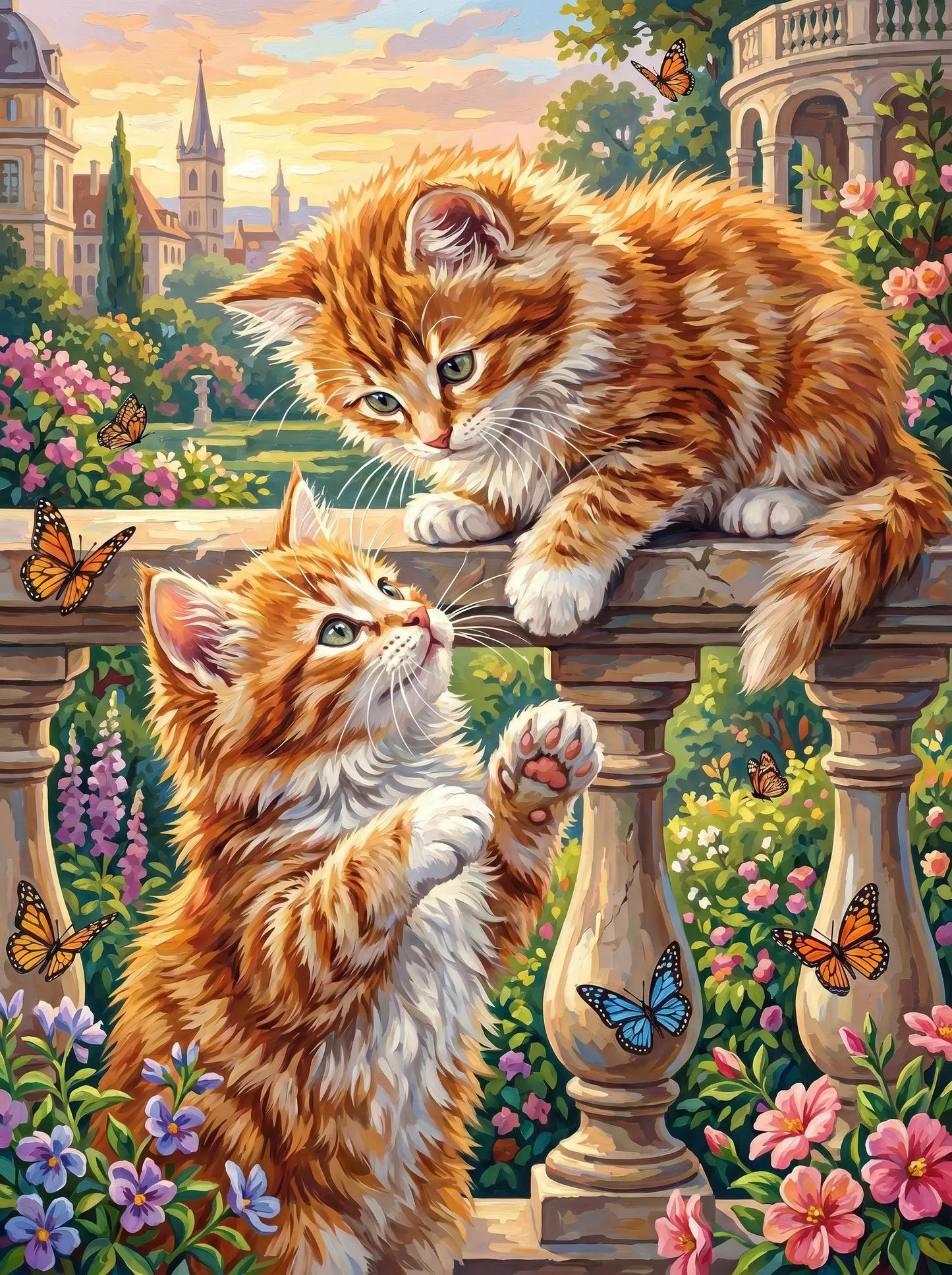 Ginger Kittens Garden Balustrade (Diamond Painting)