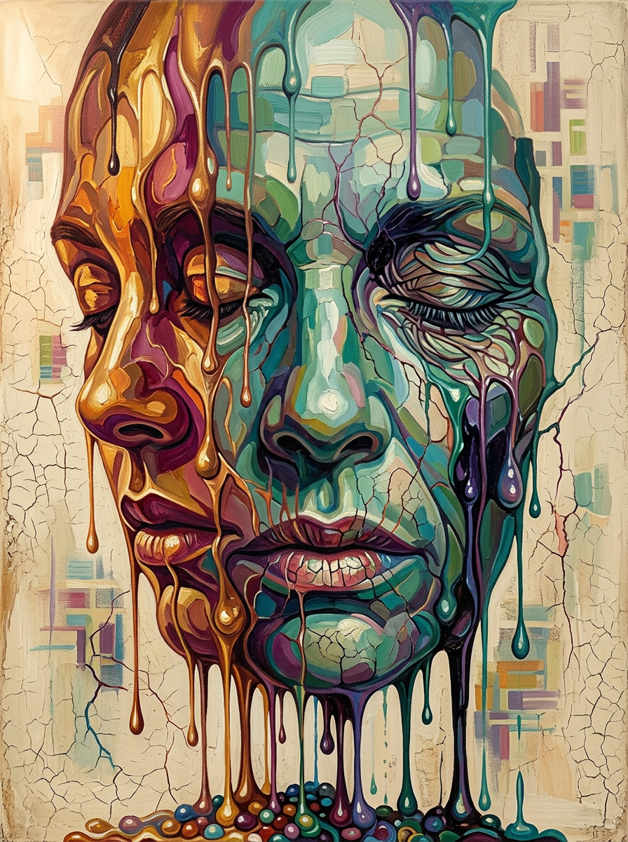 Golden Teal Cracked Face (Diamond Painting) Diamond Painting kit
