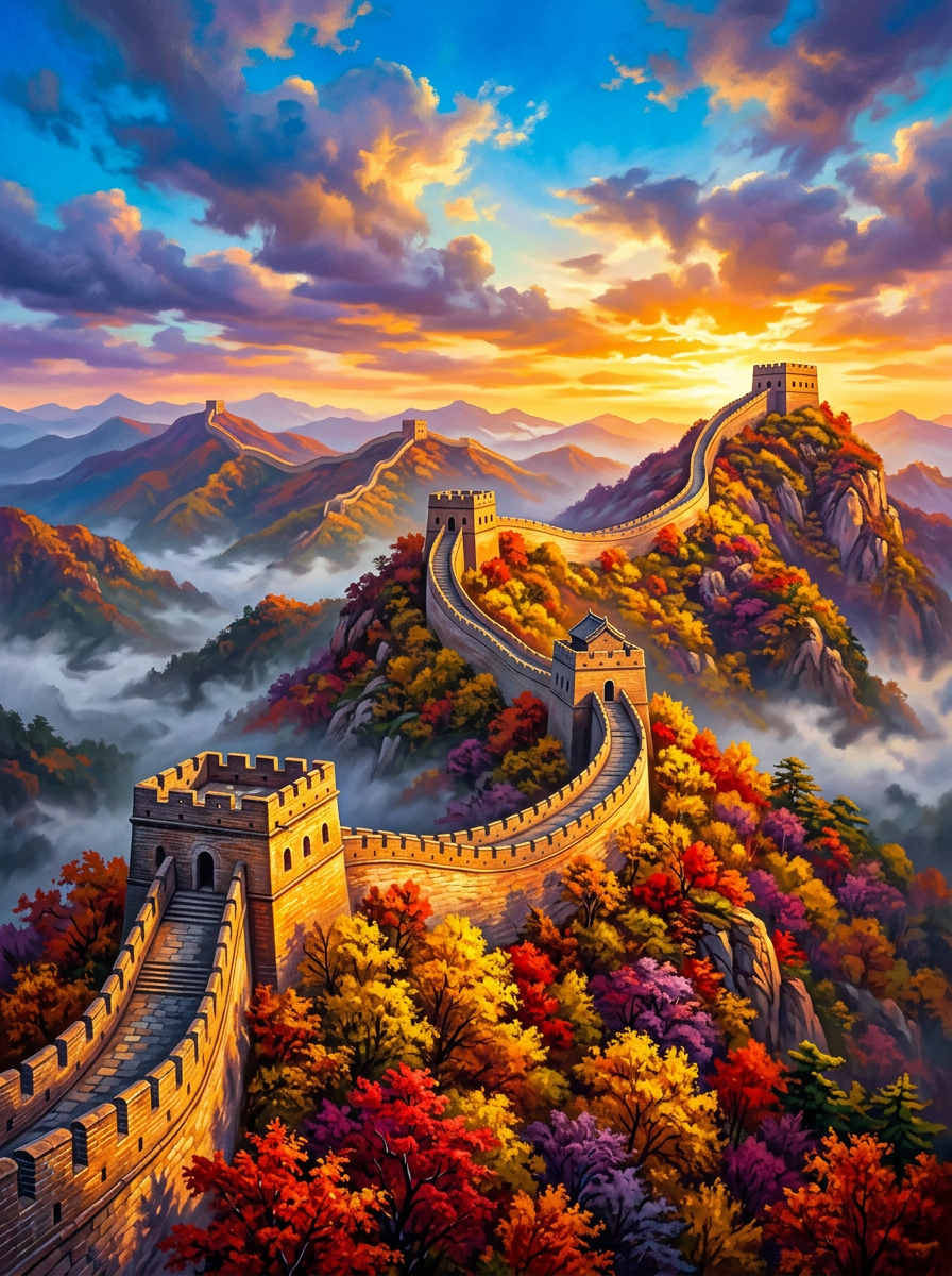 Great Wall China Autumn (150 Color Diamond Painting)