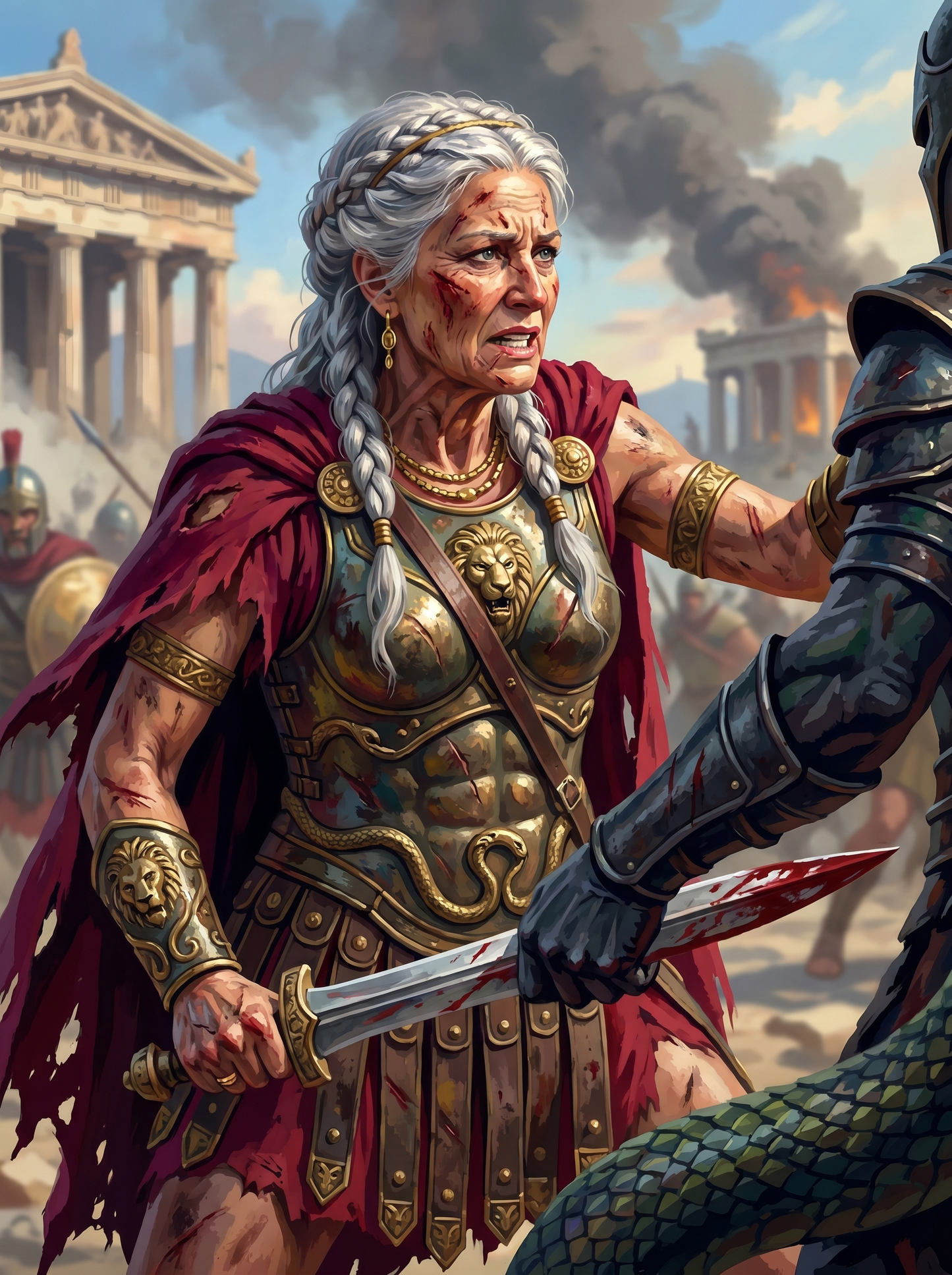 Greek Warrior Crone Serpent Battle (150 Color Diamond Painting)