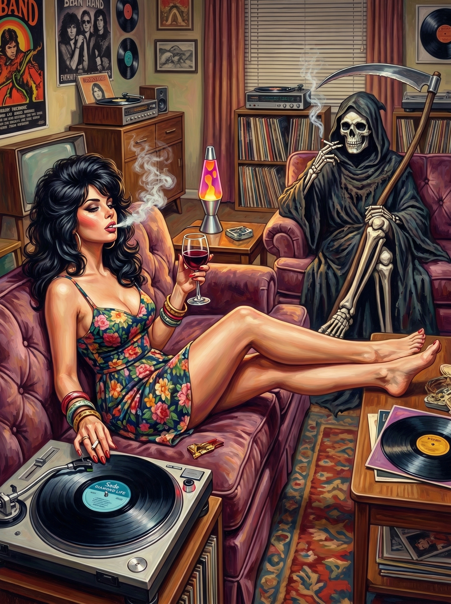 Grim Reaper Vinyl Lounge Retro (150 Color Diamond Painting)
