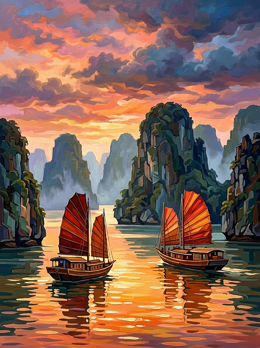 Halong Bay Junks (150 Color Diamond Painting)