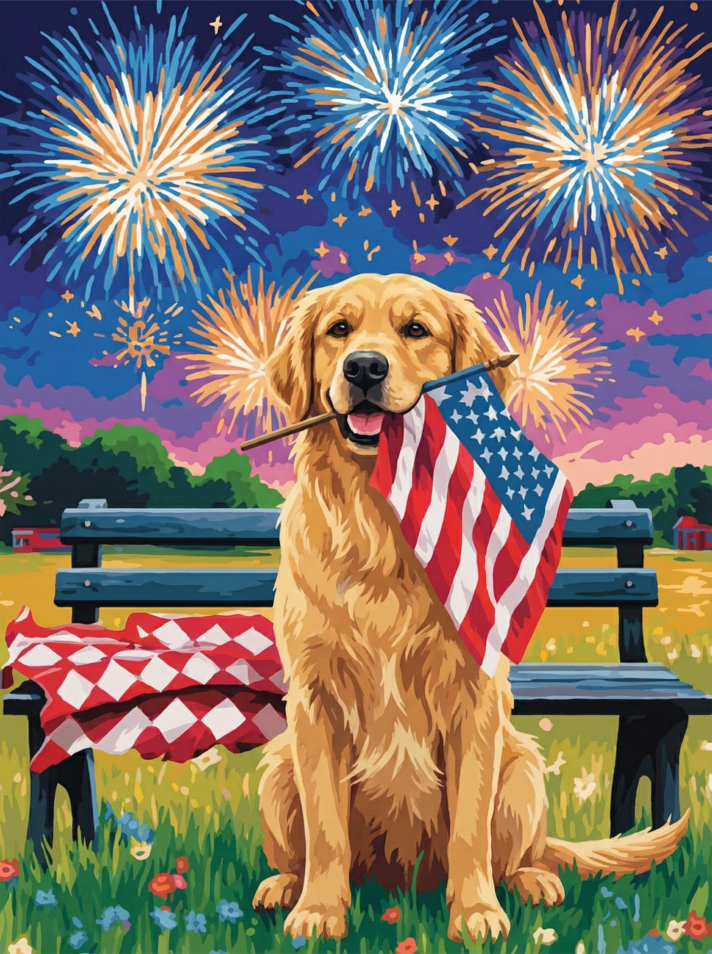Golden Retriever Fireworks (Diamond Painting)