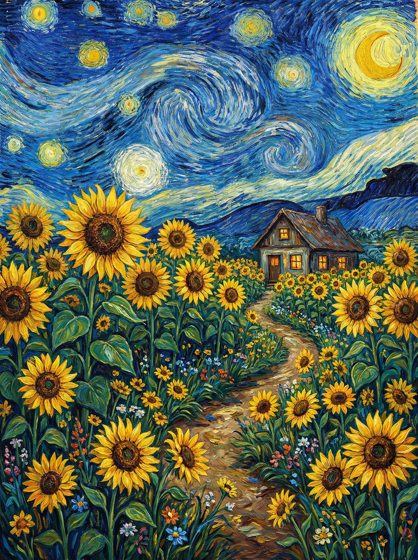 Starry Sunflower Path (Diamond Painting)