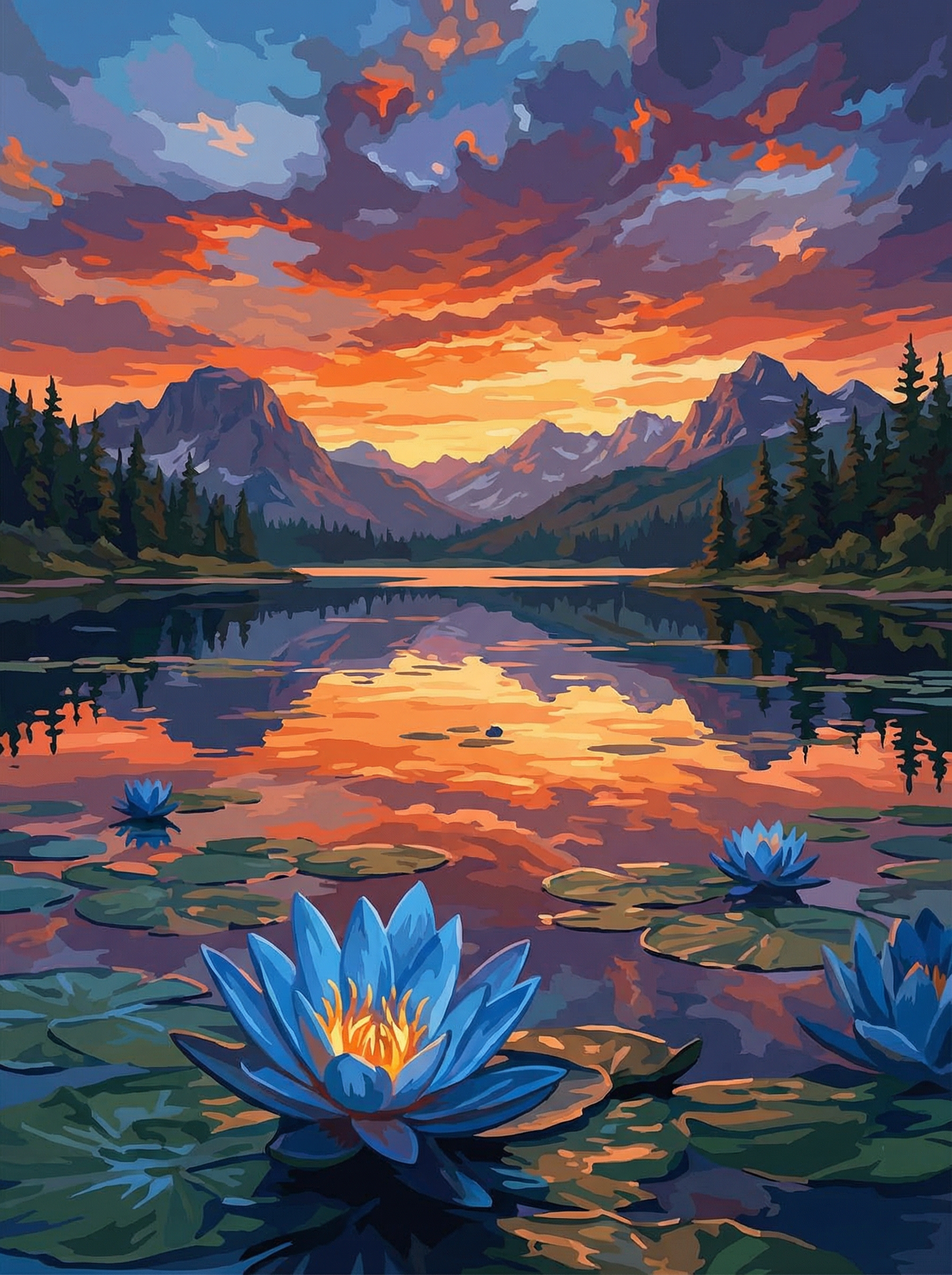 Alpine Sunset Reflections (Diamond Painting)