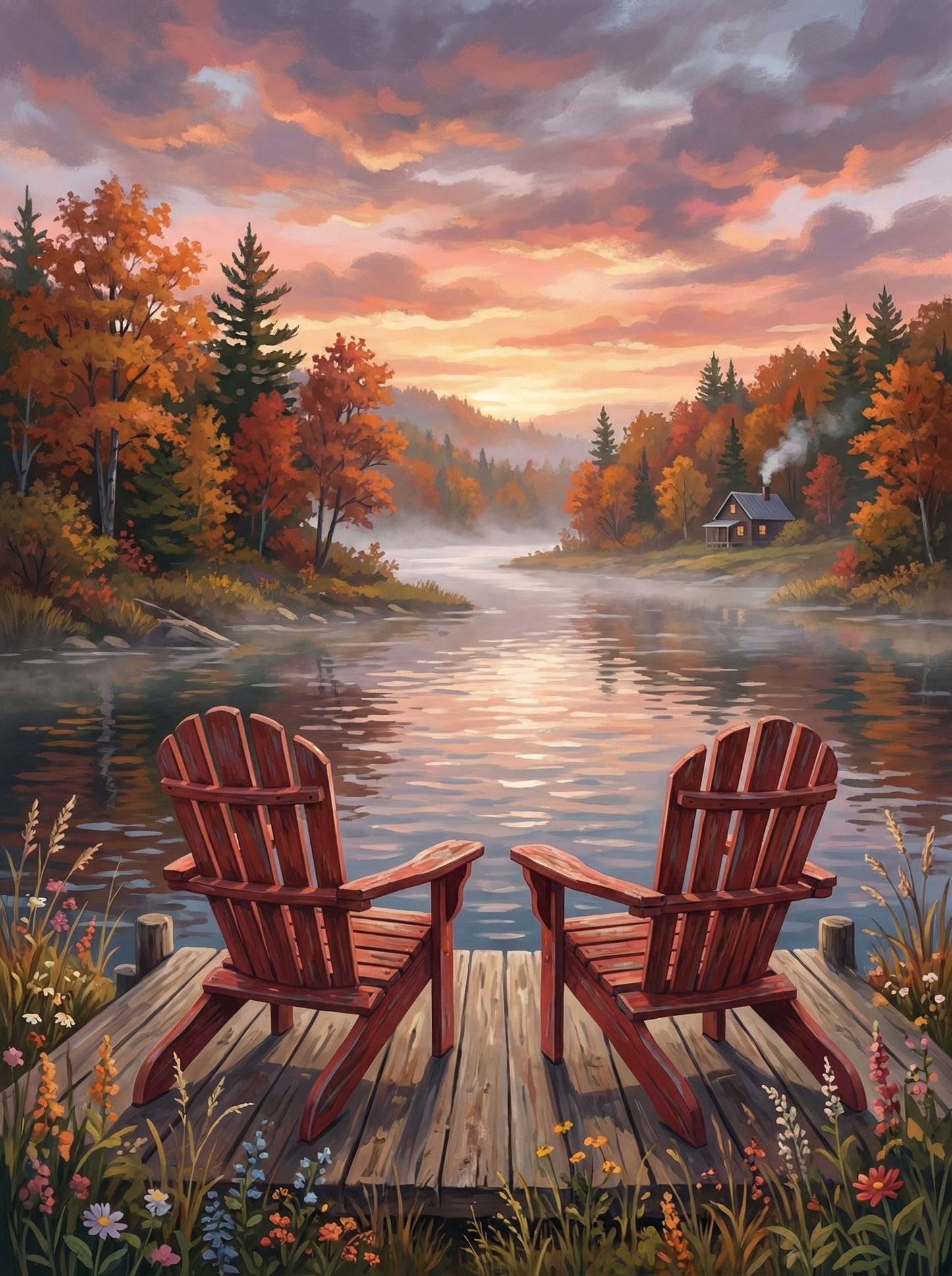 Autumn Riverfront Chairs (Diamond Painting) Diamond Painting kit