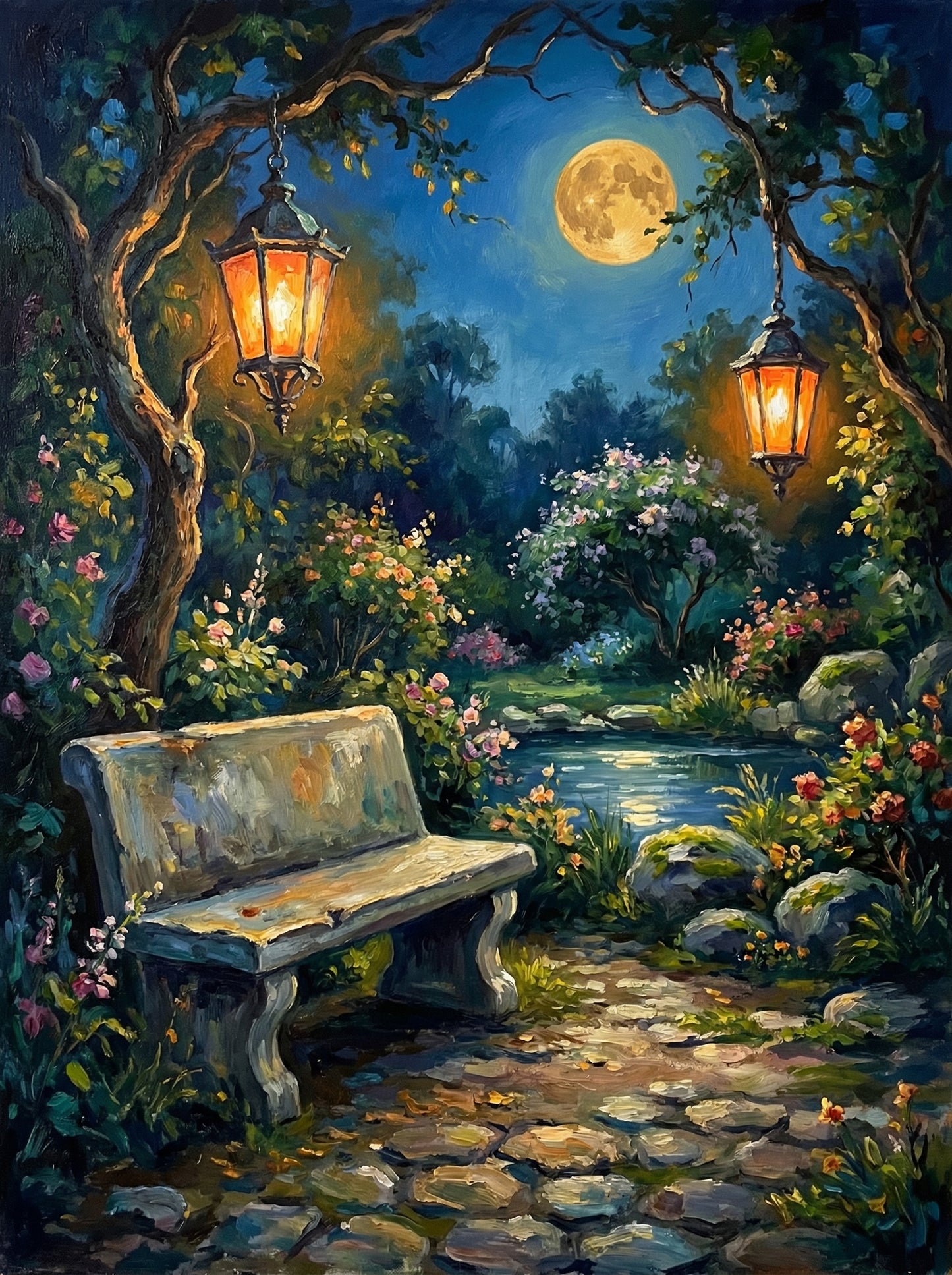 Moonlit Garden Bench (Diamond Painting) Diamond Painting kit