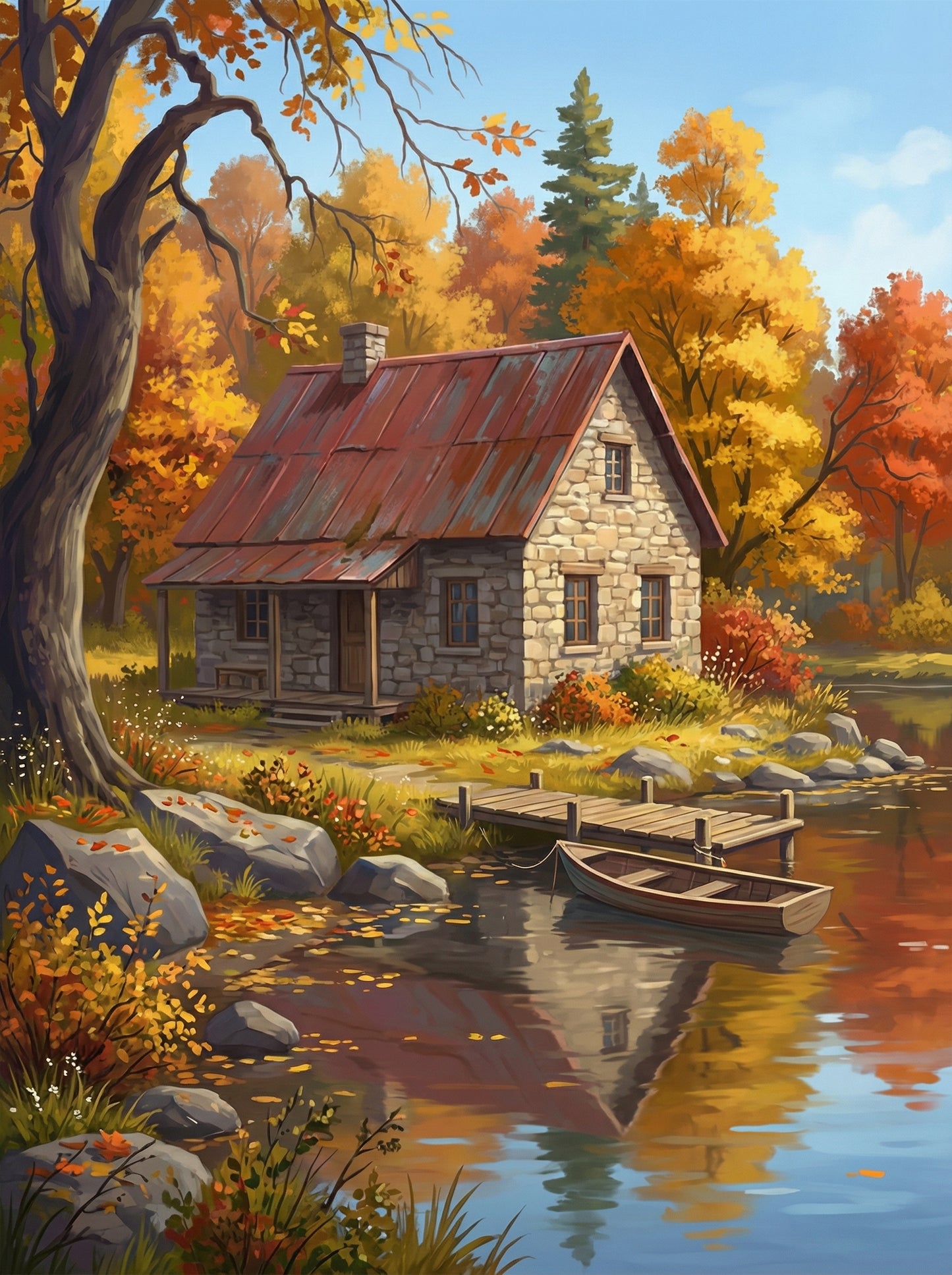 Autumn Lakeside Cottage (Diamond Painting) Diamond Painting kit