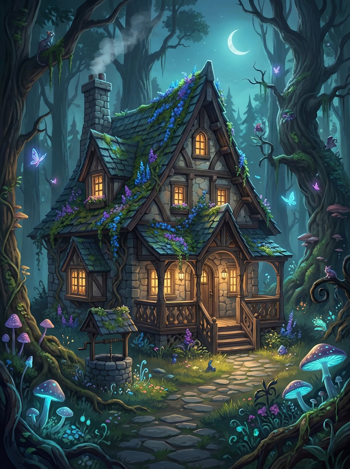 Moonlit Enchanted Cottage (Diamond Painting) Diamond Painting kit