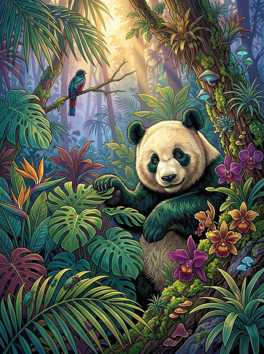 Emerald Jungle Panda (100 Color Diamond Painting) Diamond Painting kit