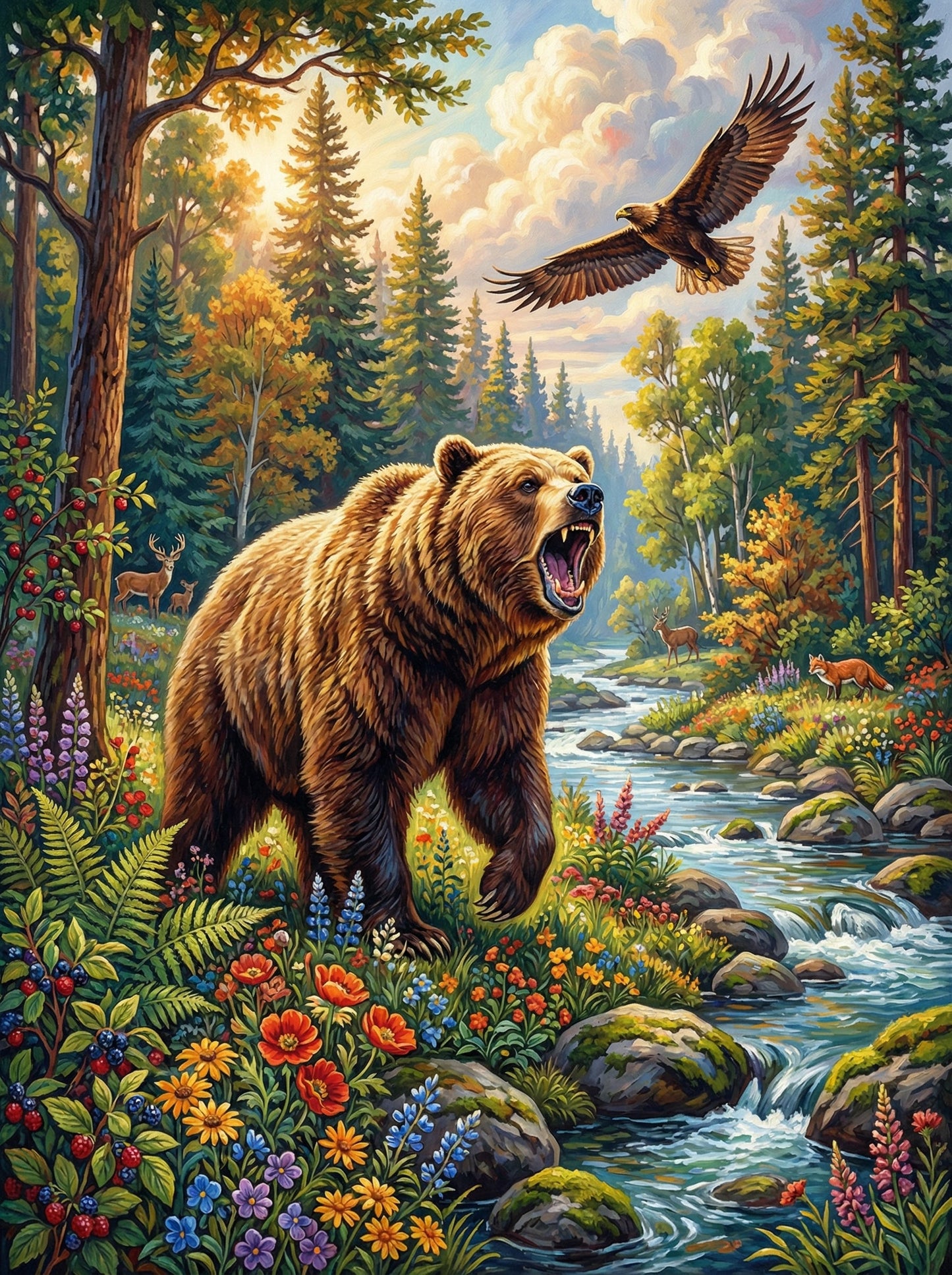 River Roar Grizzly (100 Color Diamond Painting) Diamond Painting kit