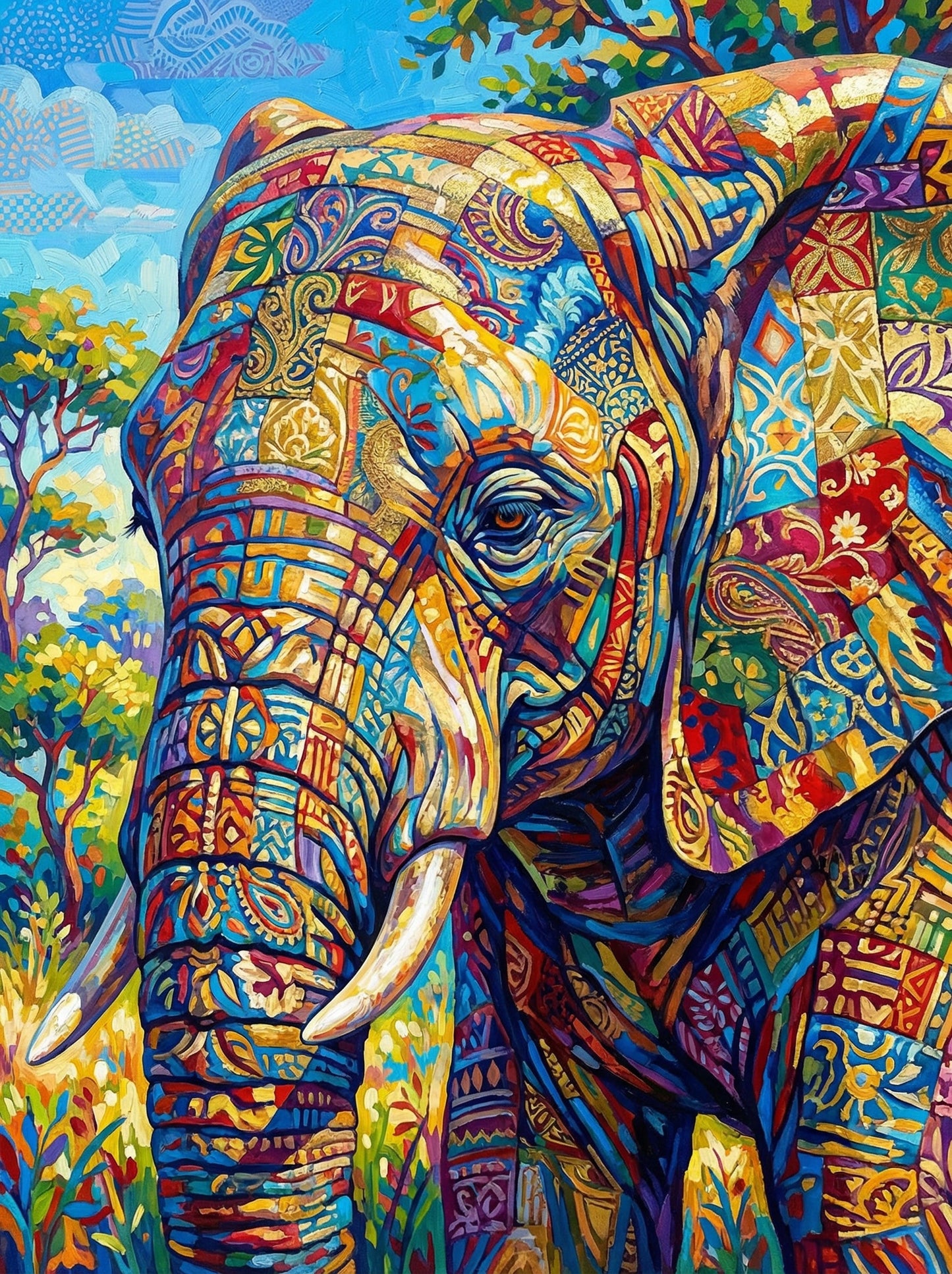 Patchwork Tusker Spirit (100 Color Diamond Painting) Diamond Painting kit