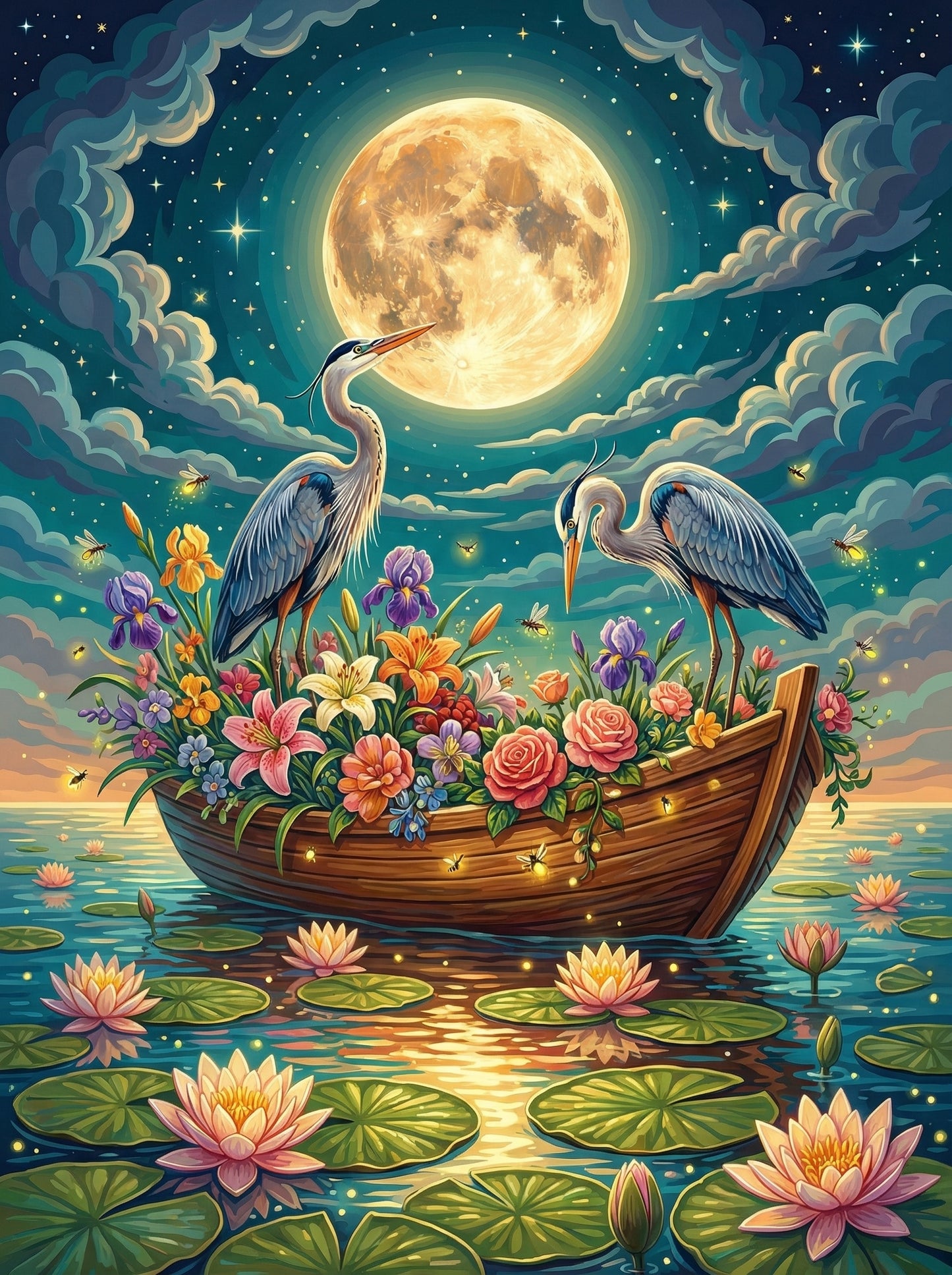 Moonlit Heron Garden (100 Color Diamond Painting) Diamond Painting kit
