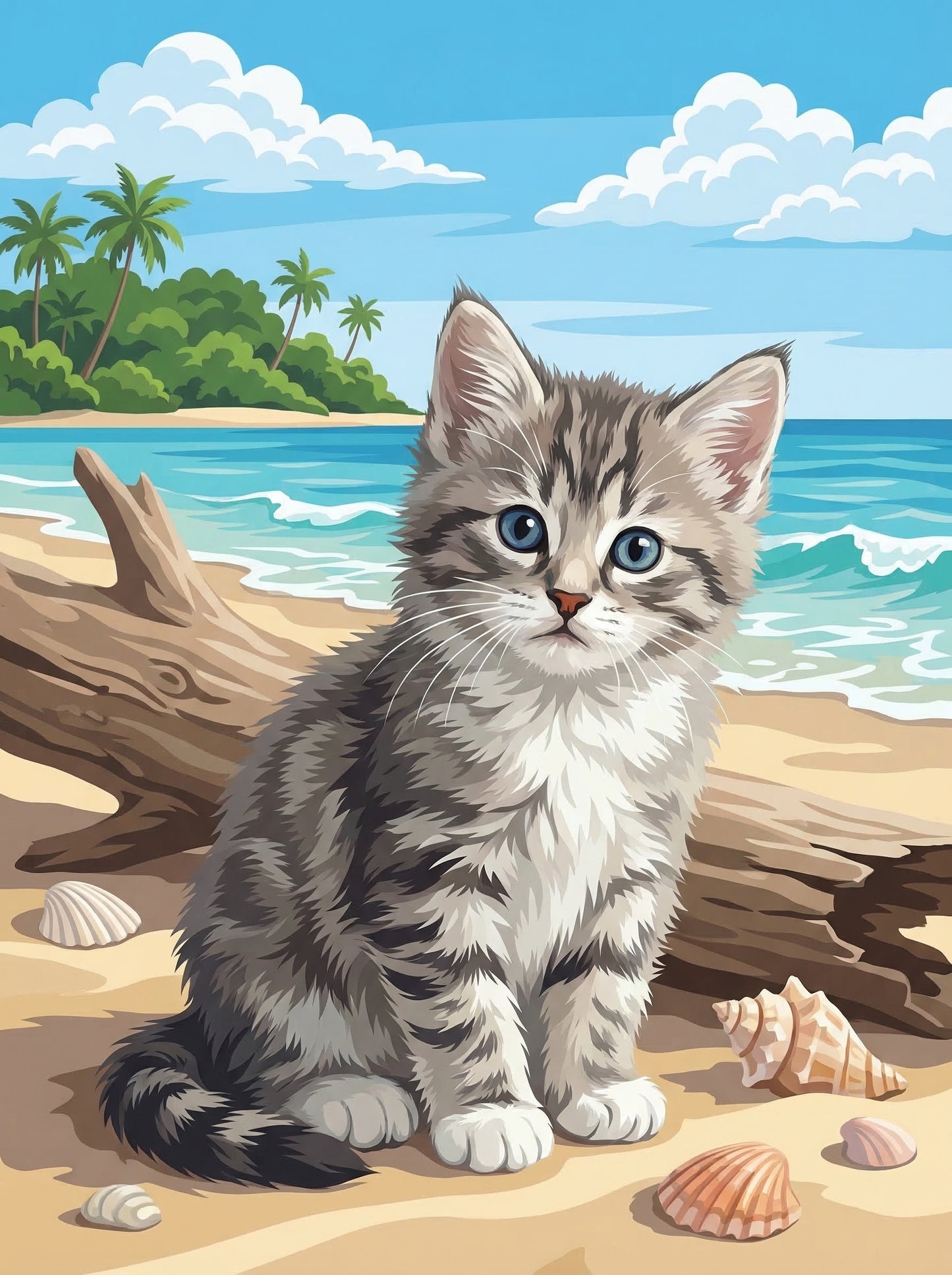 Seaside Kitten Calm (Diamond Painting)