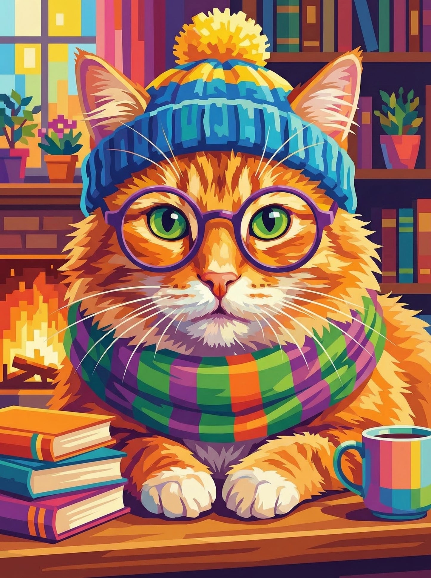 Cozy Library Cat (Diamond Painting)