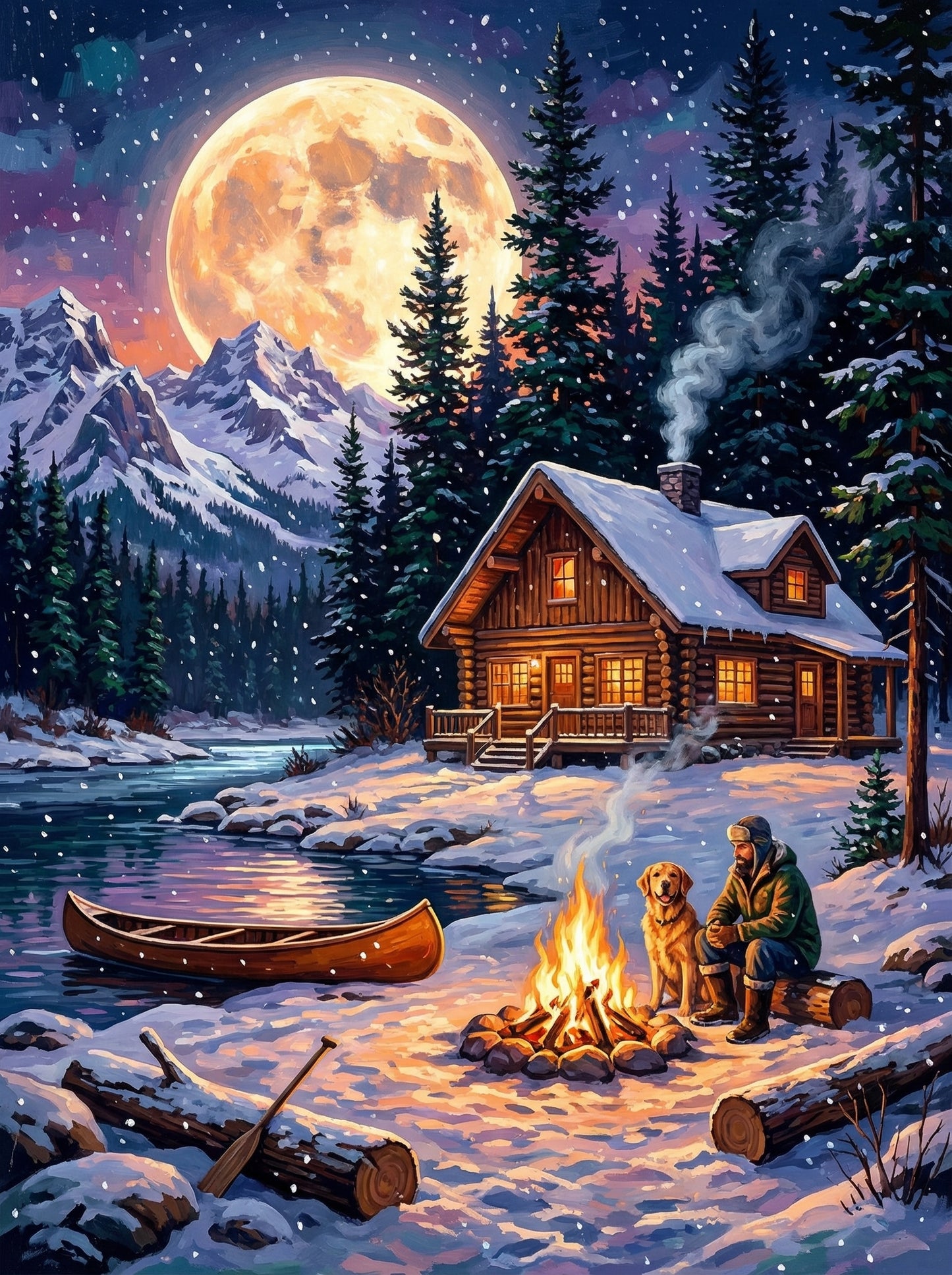 Moonlit Cabin Campfire Night (Diamond Painting) Diamond Painting kit