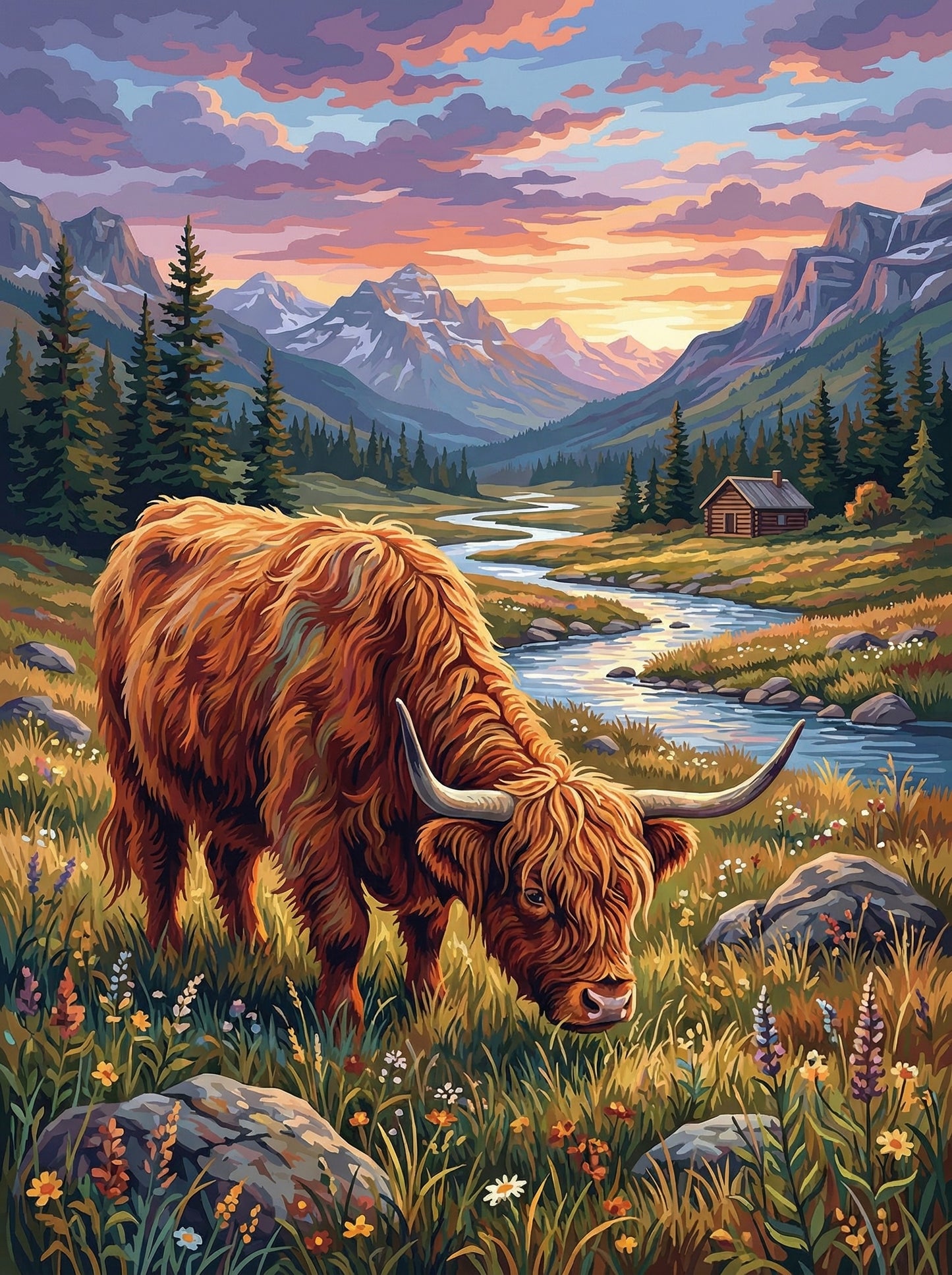 Highland Meadow Cow (100 Color Diamond Painting)
