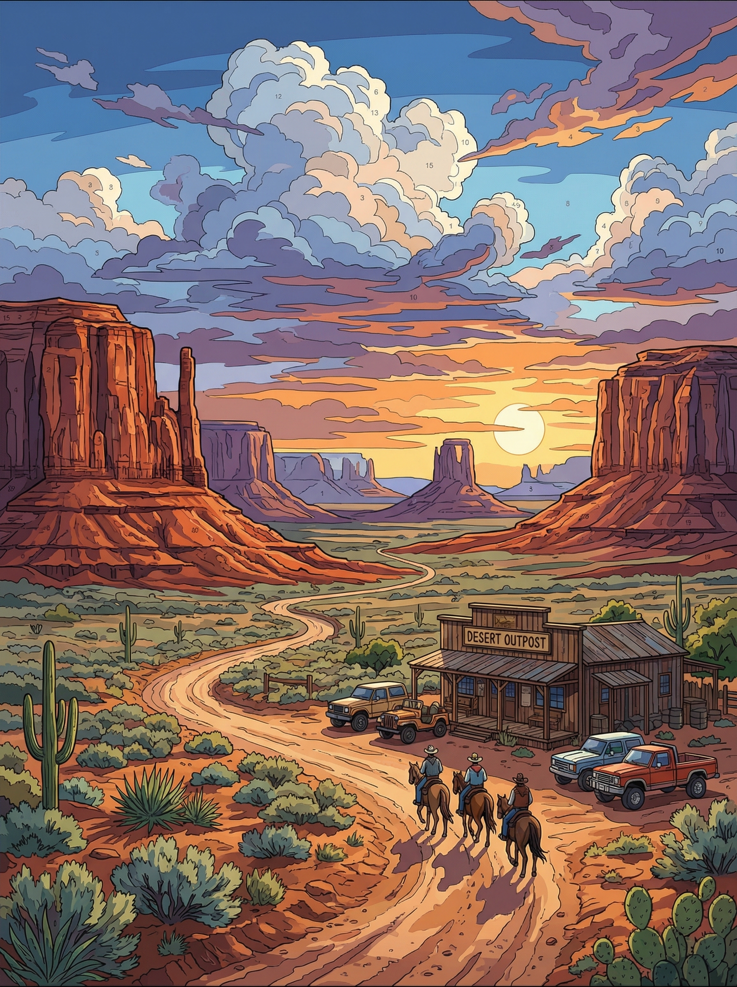 Desert Outpost Sunset Trail (100 Color Diamond Painting)