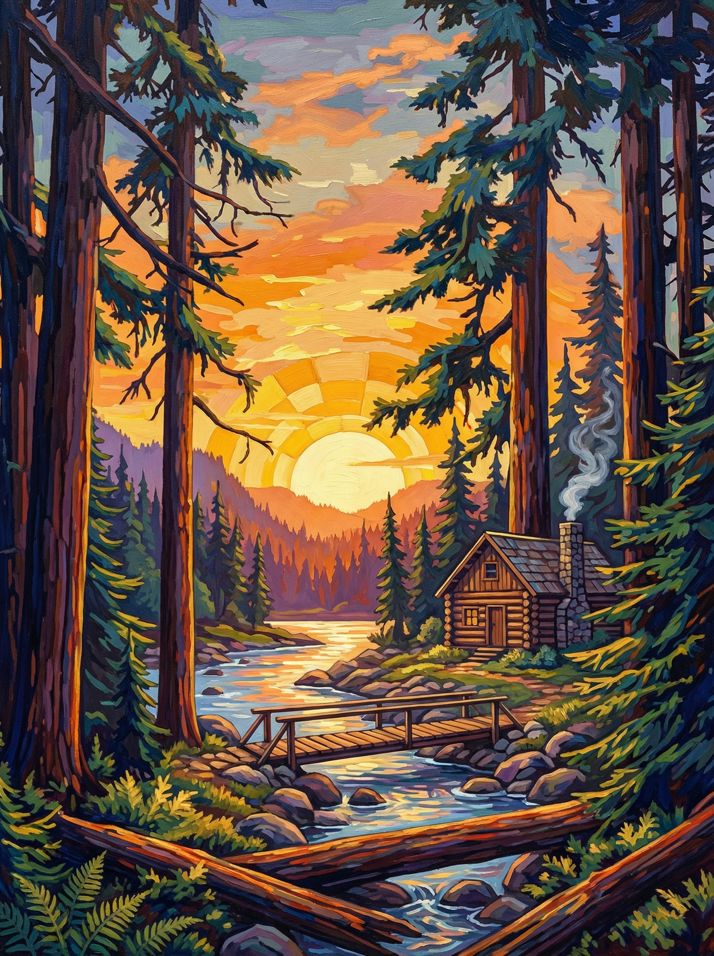 Sunset Cabin Forest Retreat (100 Color Diamond Painting) Diamond Painting kit