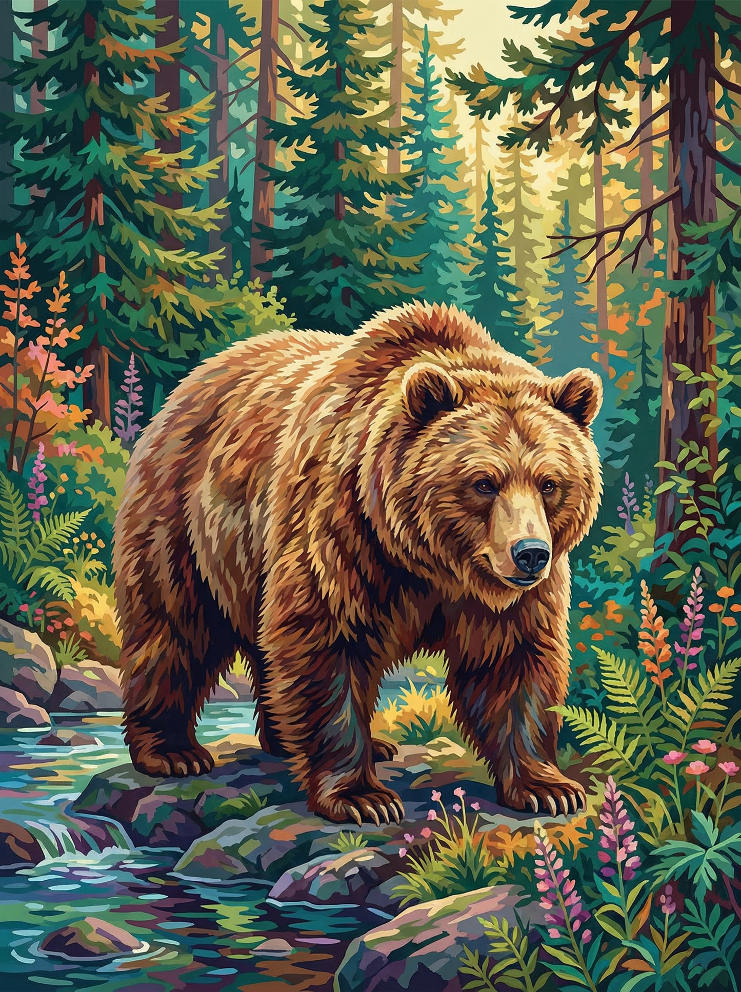 Woodland Stream Bear (100 Color Diamond Painting) Diamond Painting kit