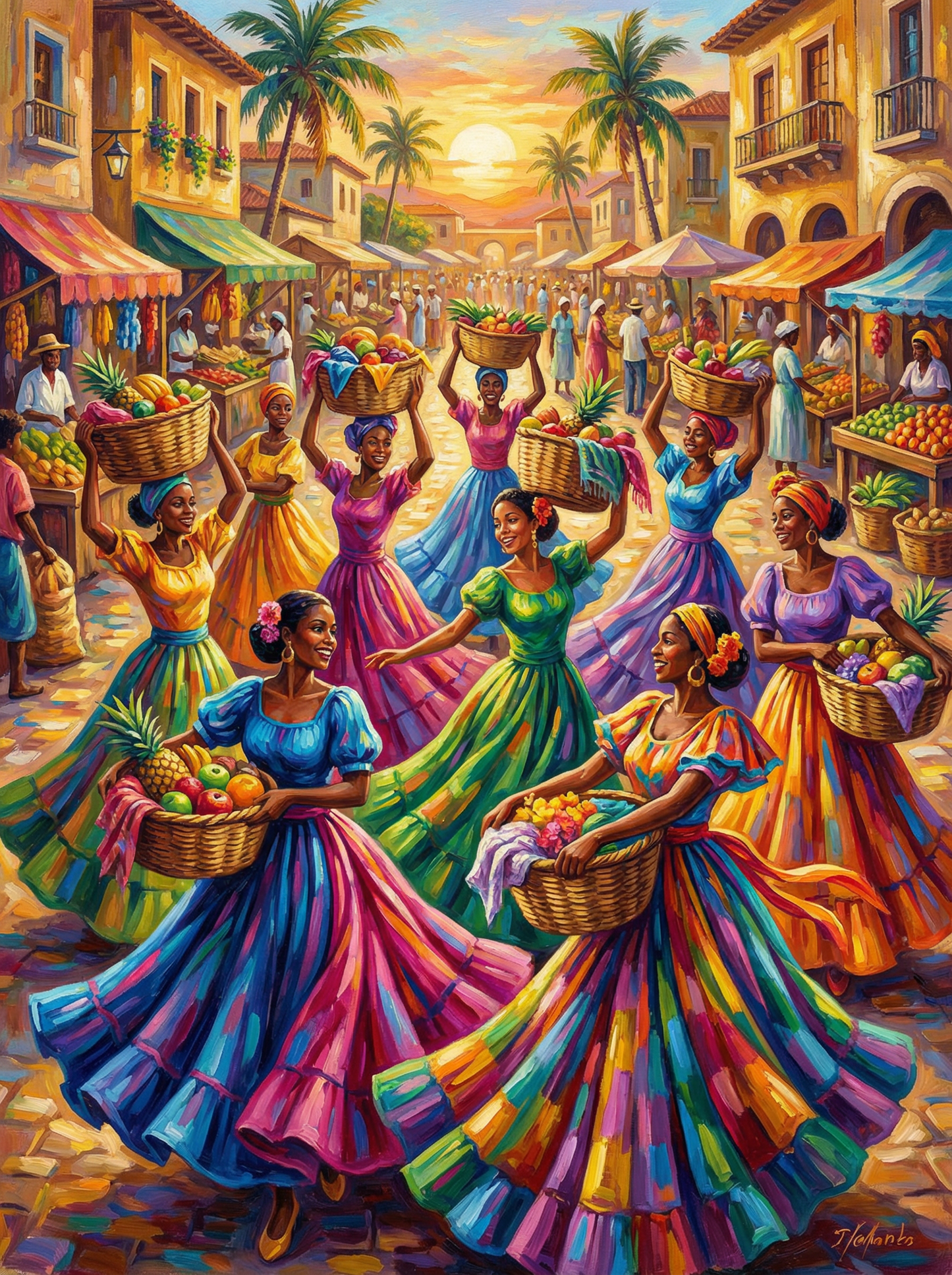 Sunset Market Dance (100 Color Diamond Painting) Diamond Painting kit