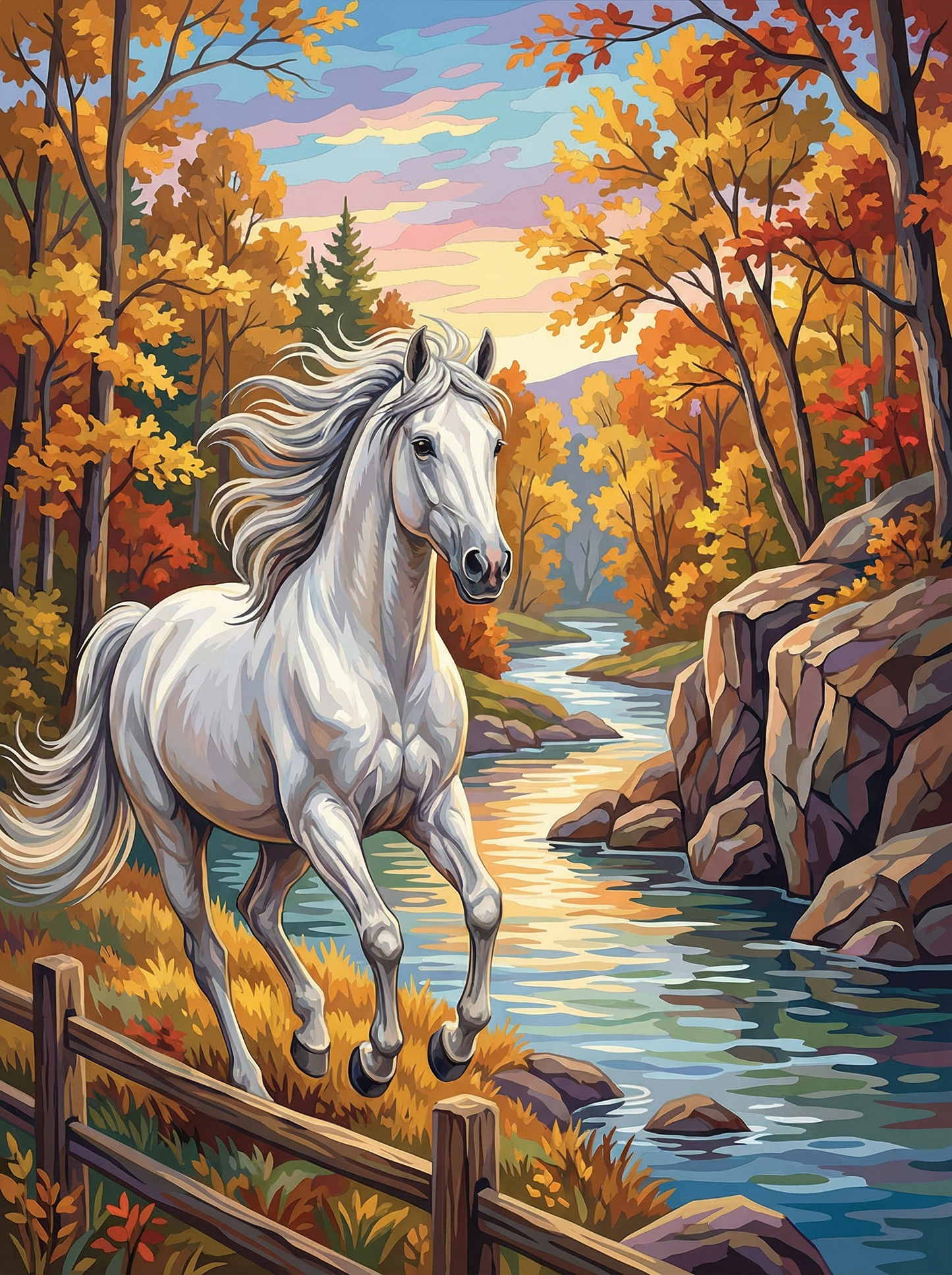 Autumn River Stallion (Diamond Painting) Diamond Painting kit