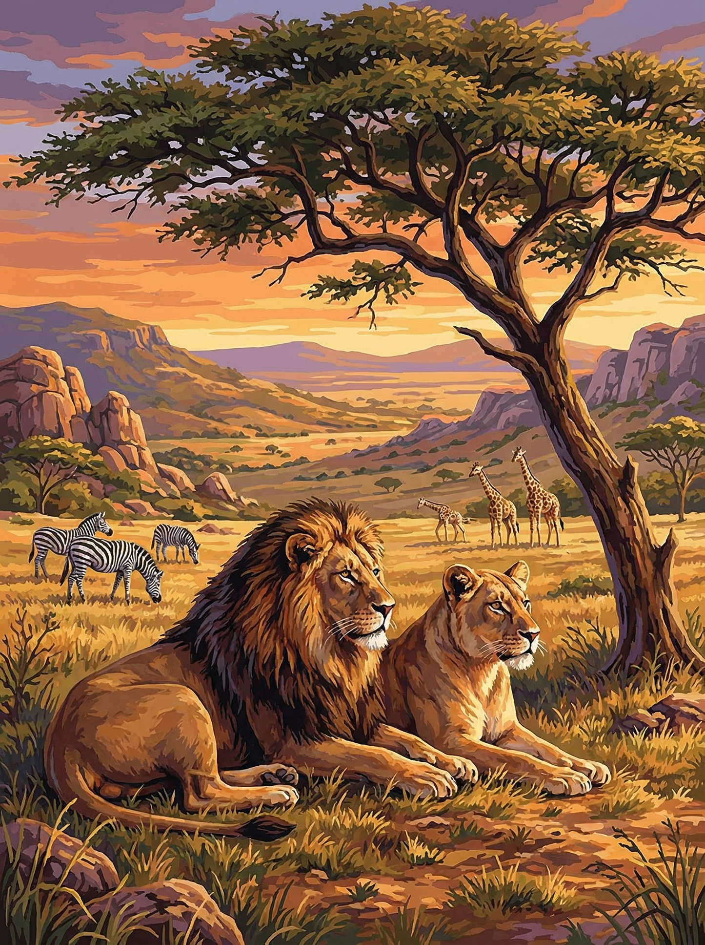Savannah Lion Pair (Diamond Painting) Diamond Painting kit