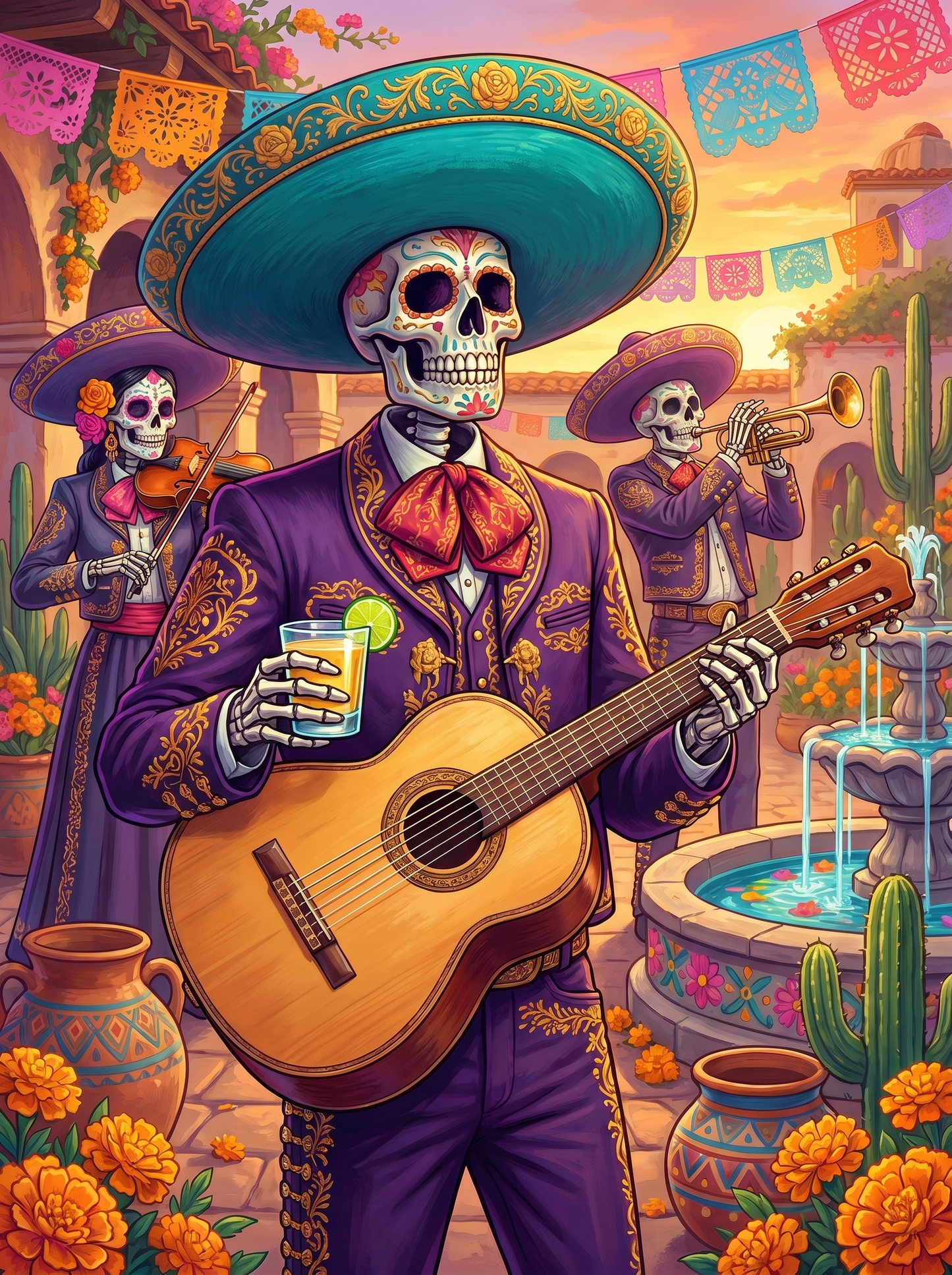 Mariachi Skeleton Sunset Serenade (Diamond Painting) Diamond Painting kit