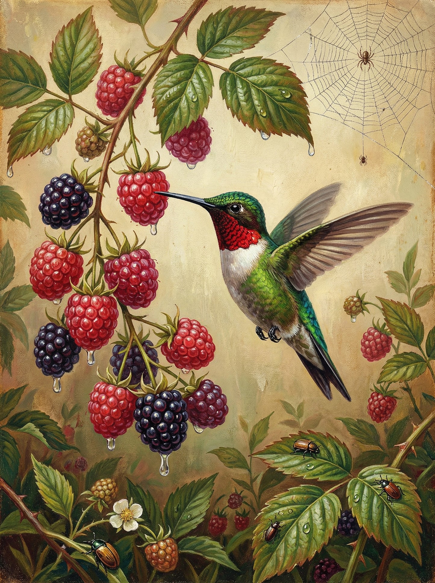 Hummingbird And Raspberries (Diamond Painting)