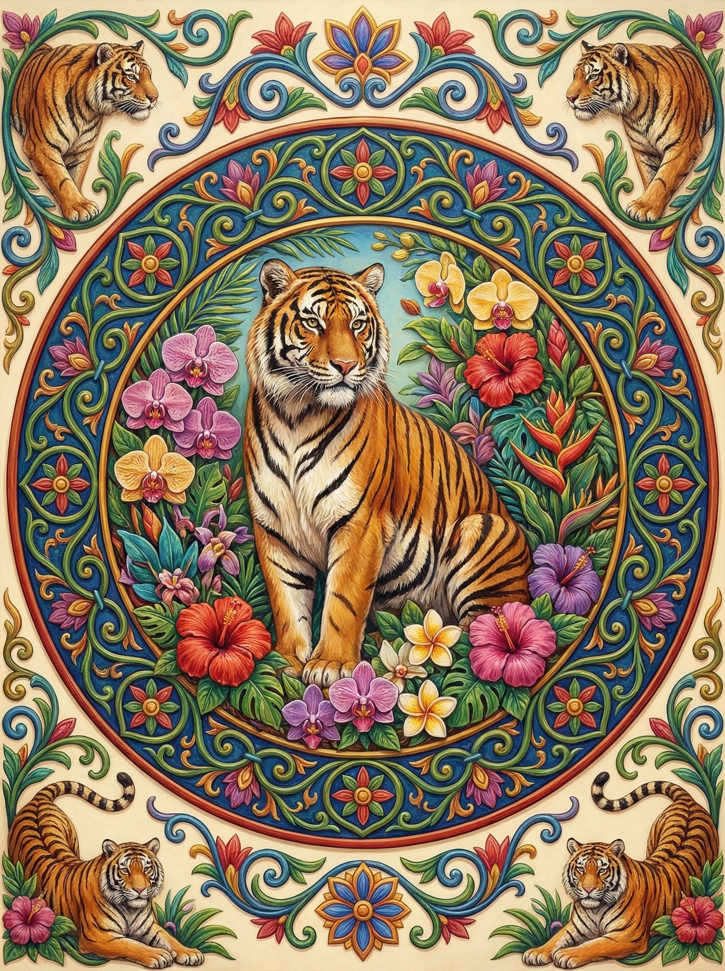 Tiger Floral Mandala (100 Color Diamond Painting)