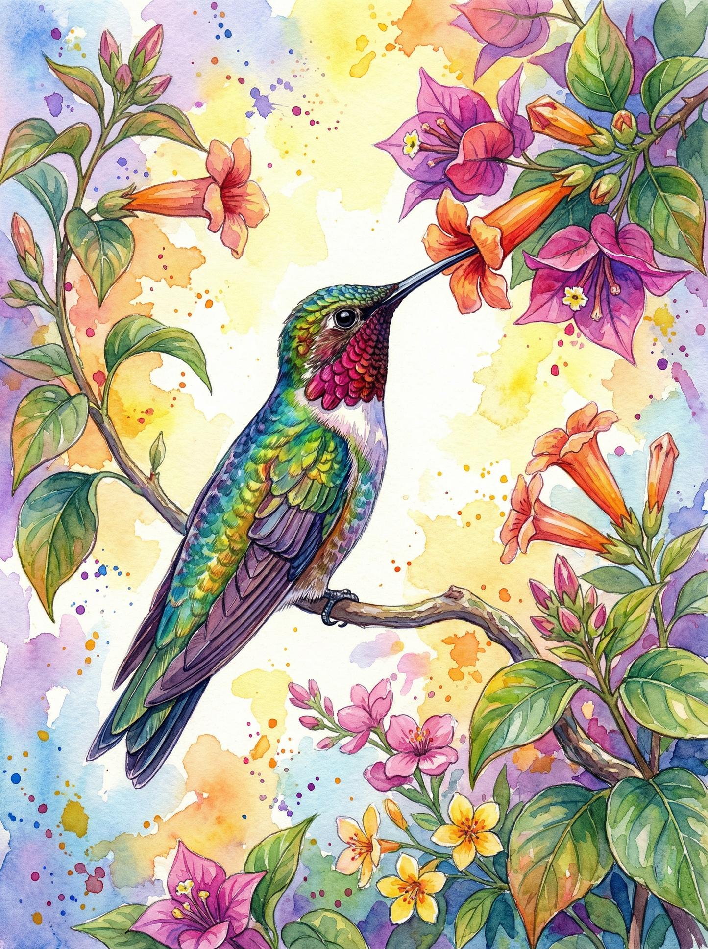 Hummingbird Garden Watercolor (Diamond Painting) Diamond Painting kit