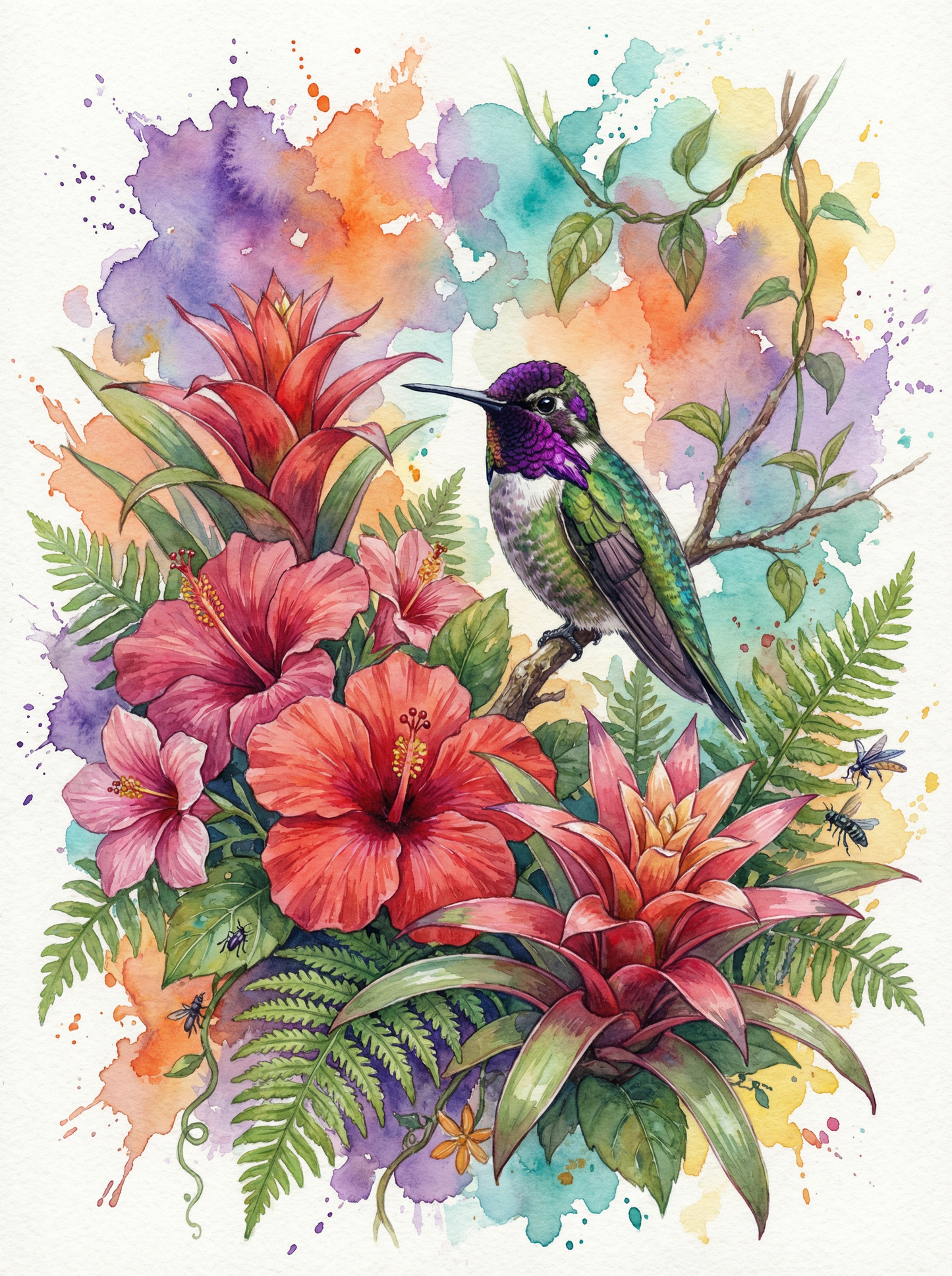 Hummingbird Tropical Blossoms (100 Color Diamond Painting)