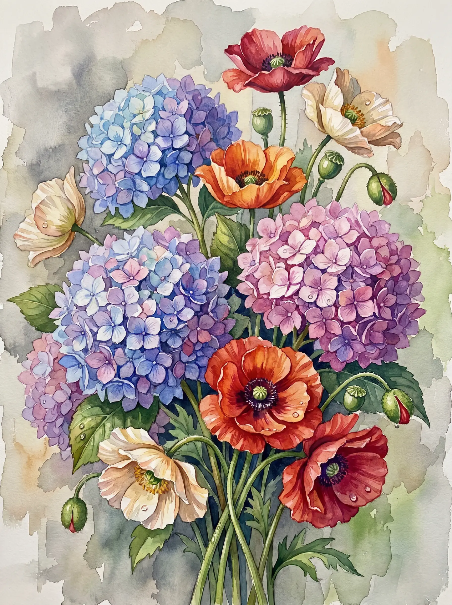 Hydrangea Poppy Watercolor (Diamond Painting)