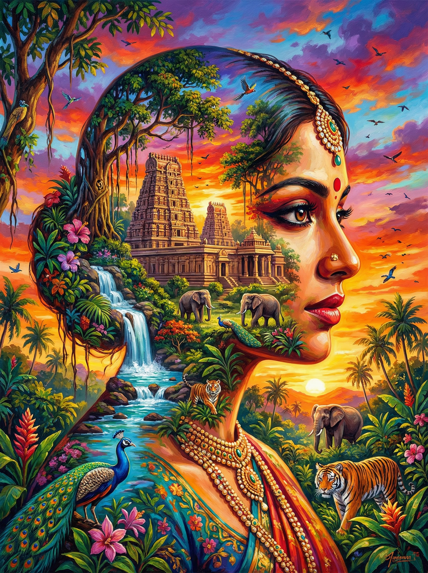 Indian Jungle Temple Portrait (100 Color Diamond Painting)