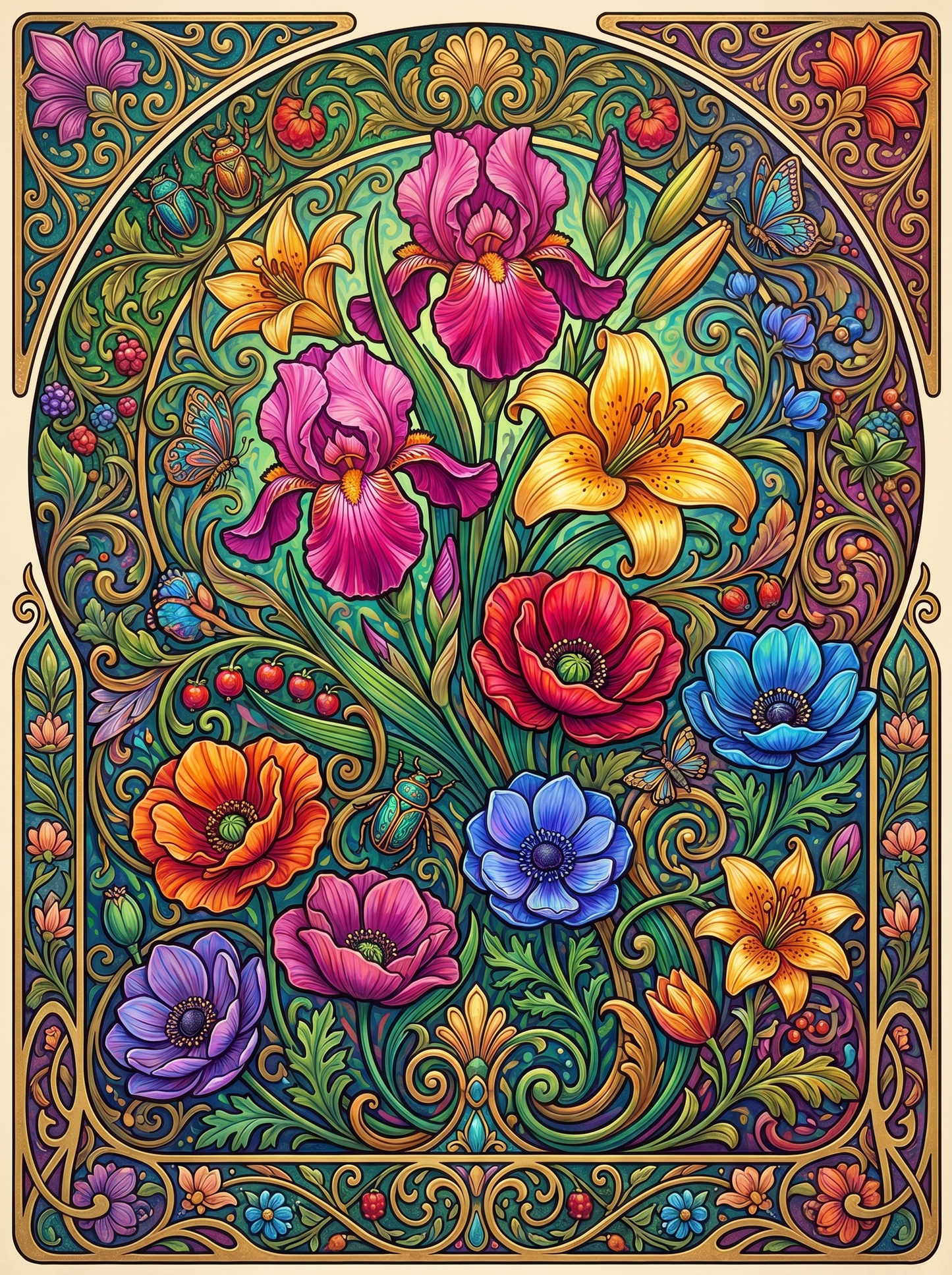 Iris Lily Poppy Bouquet (80 Colors)