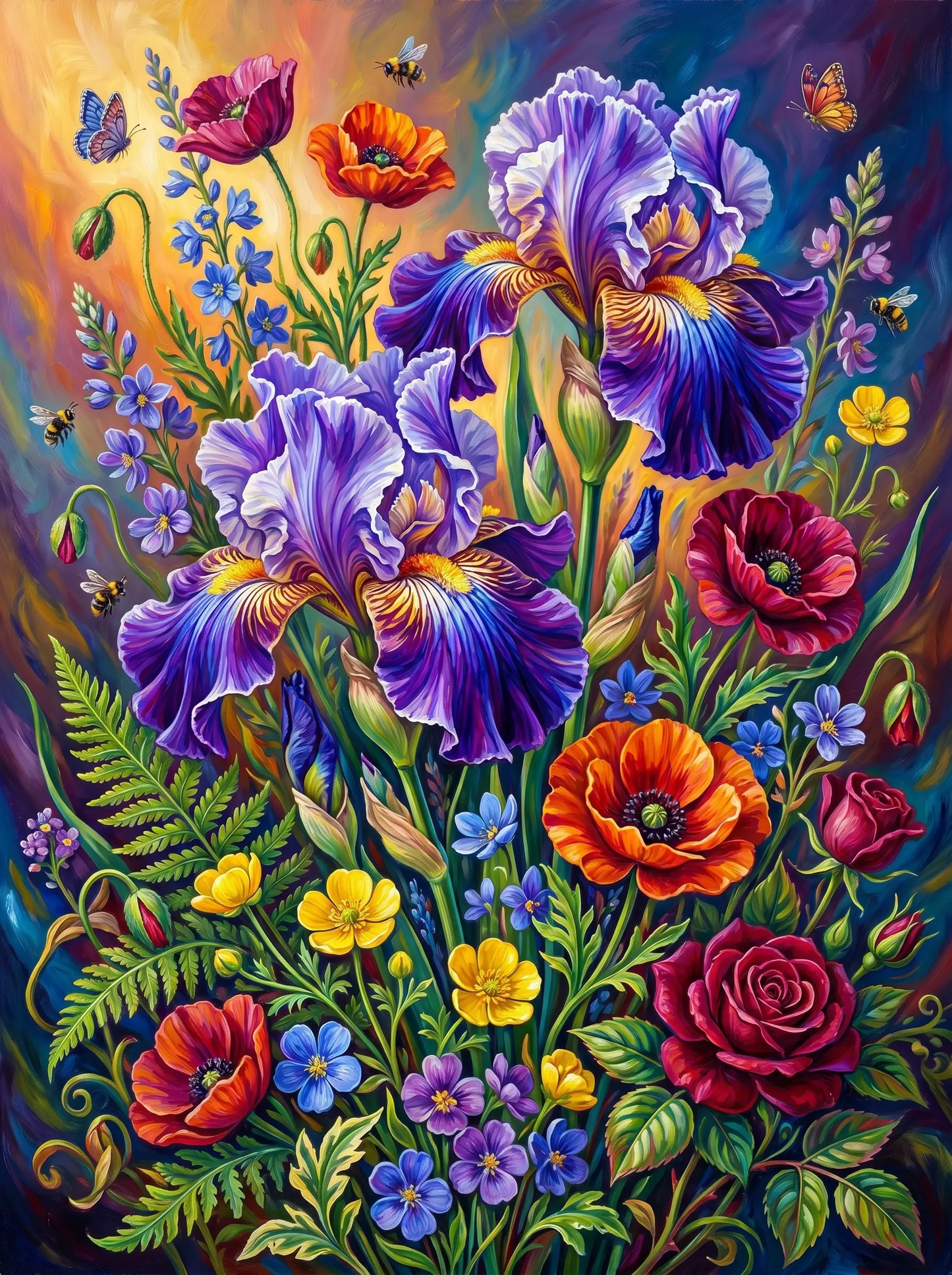 Iris Poppy Rose Bouquet (Diamond Painting)