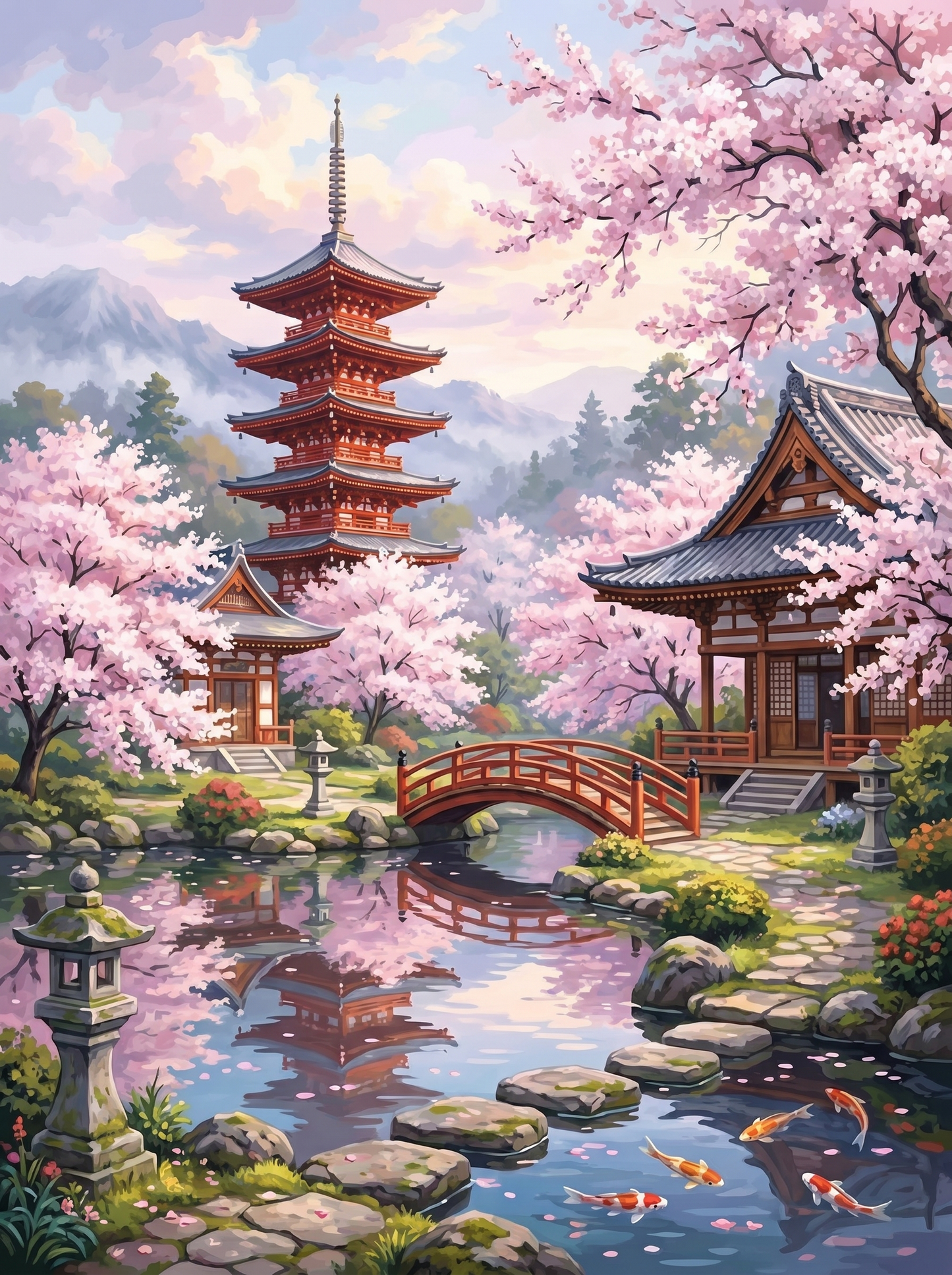 Kyoto Cherry Blossom Temple (150 Color Diamond Painting)