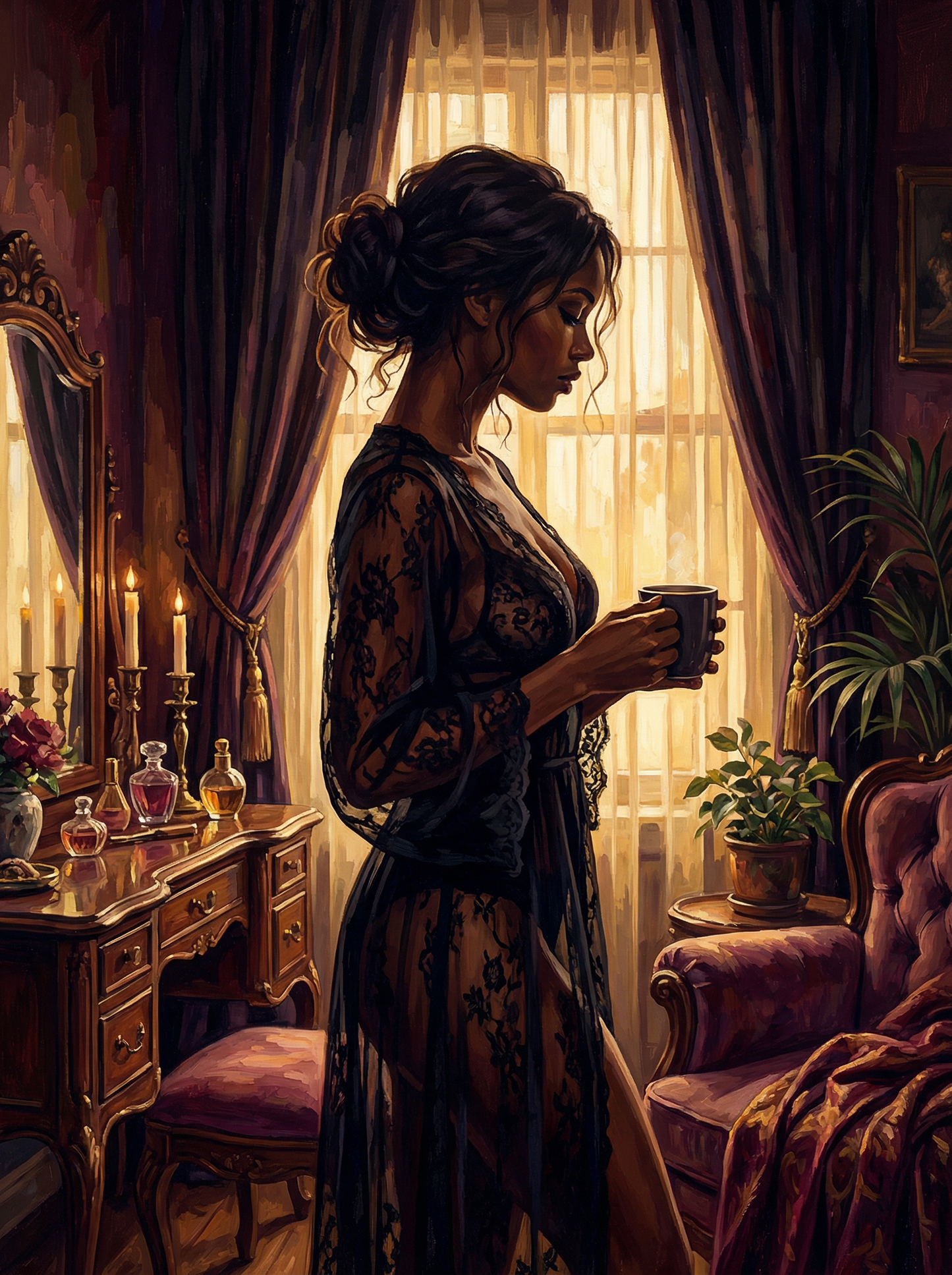 Lace Robe by the Window (Diamond Painting)