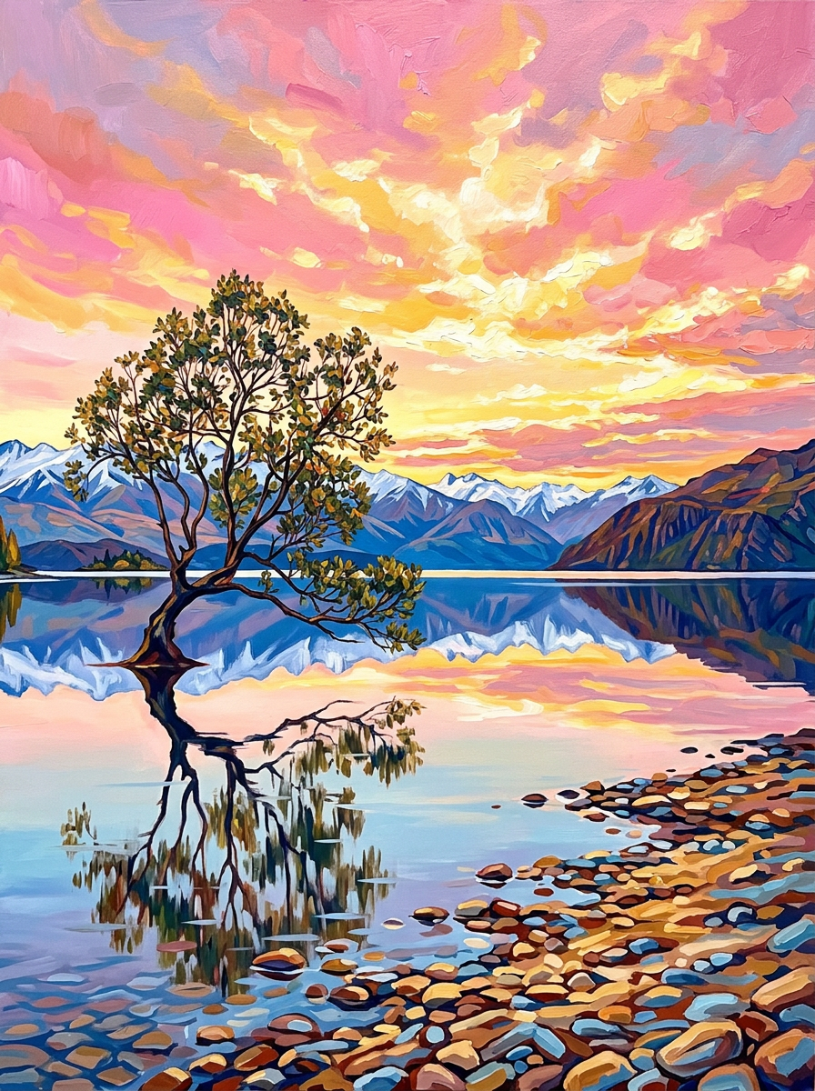 Lake Wanaka Dawn Impasto (150 Color Diamond Painting)