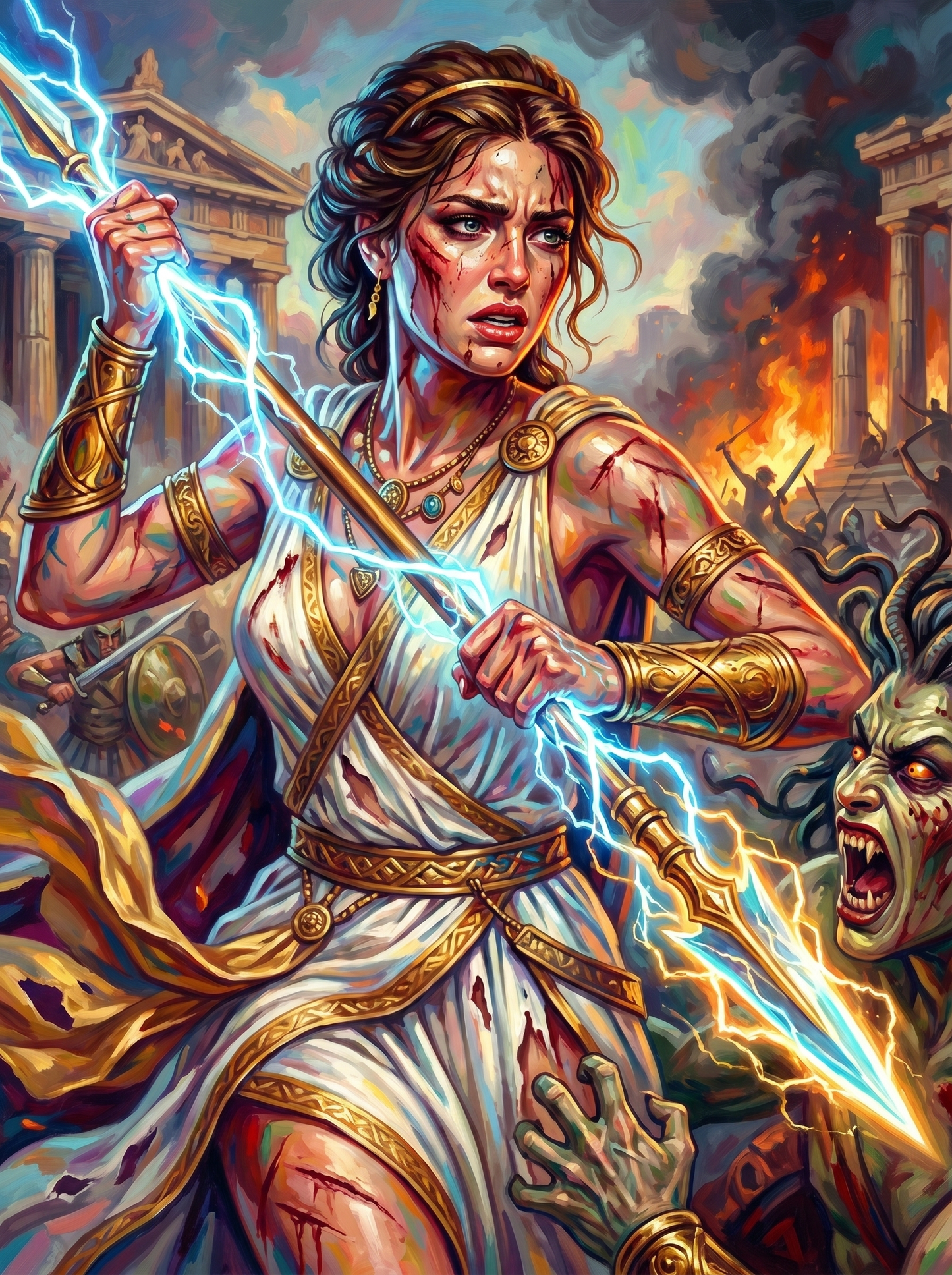 Lightning Warrior Woman Vs Medusa (150 Color Diamond Painting)