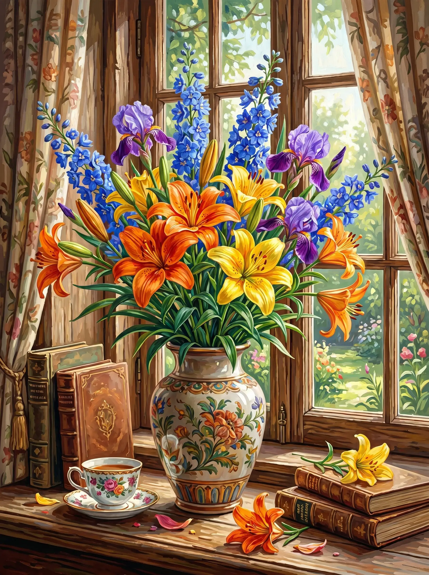 Lily Delphinium Vase Window (Diamond Painting)