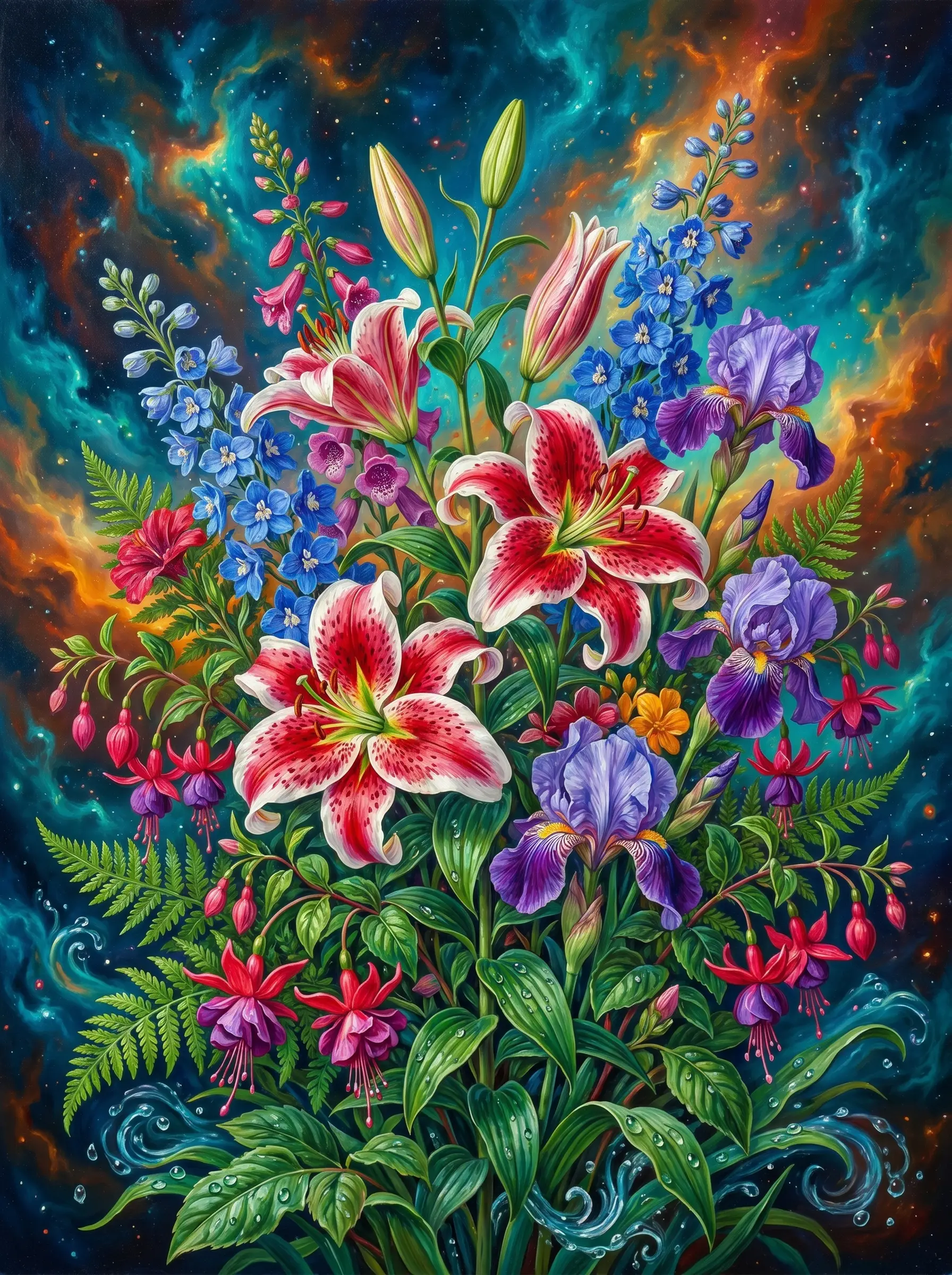 Lily Iris Cosmic Bouquet (Diamond Painting)