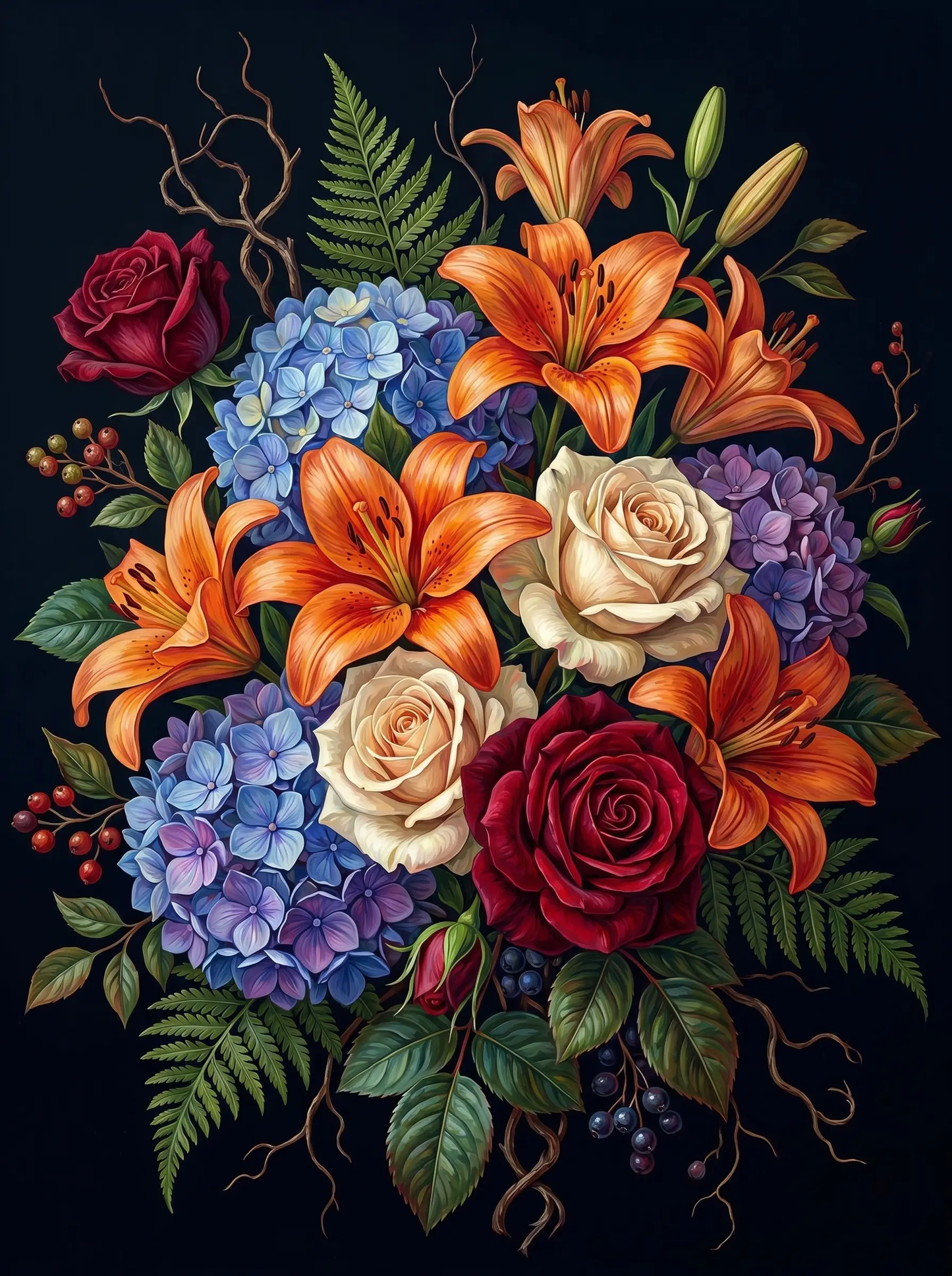 Lily Rose Hydrangea Bouquet (Diamond Painting)