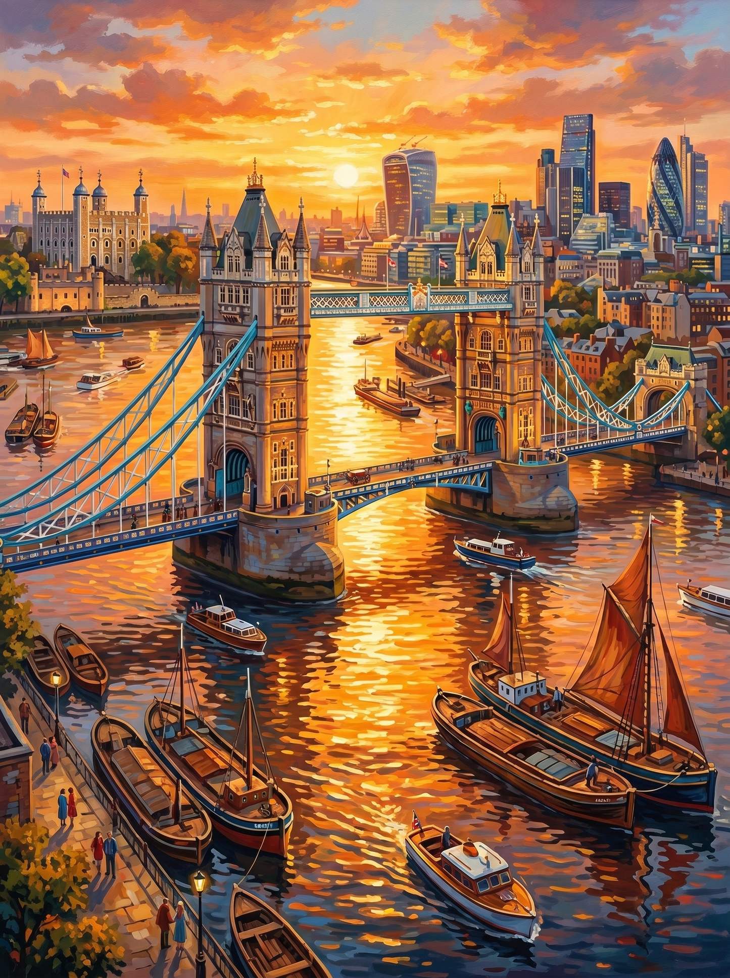 London Tower Bridge Sunset (150 Color Diamond Painting)